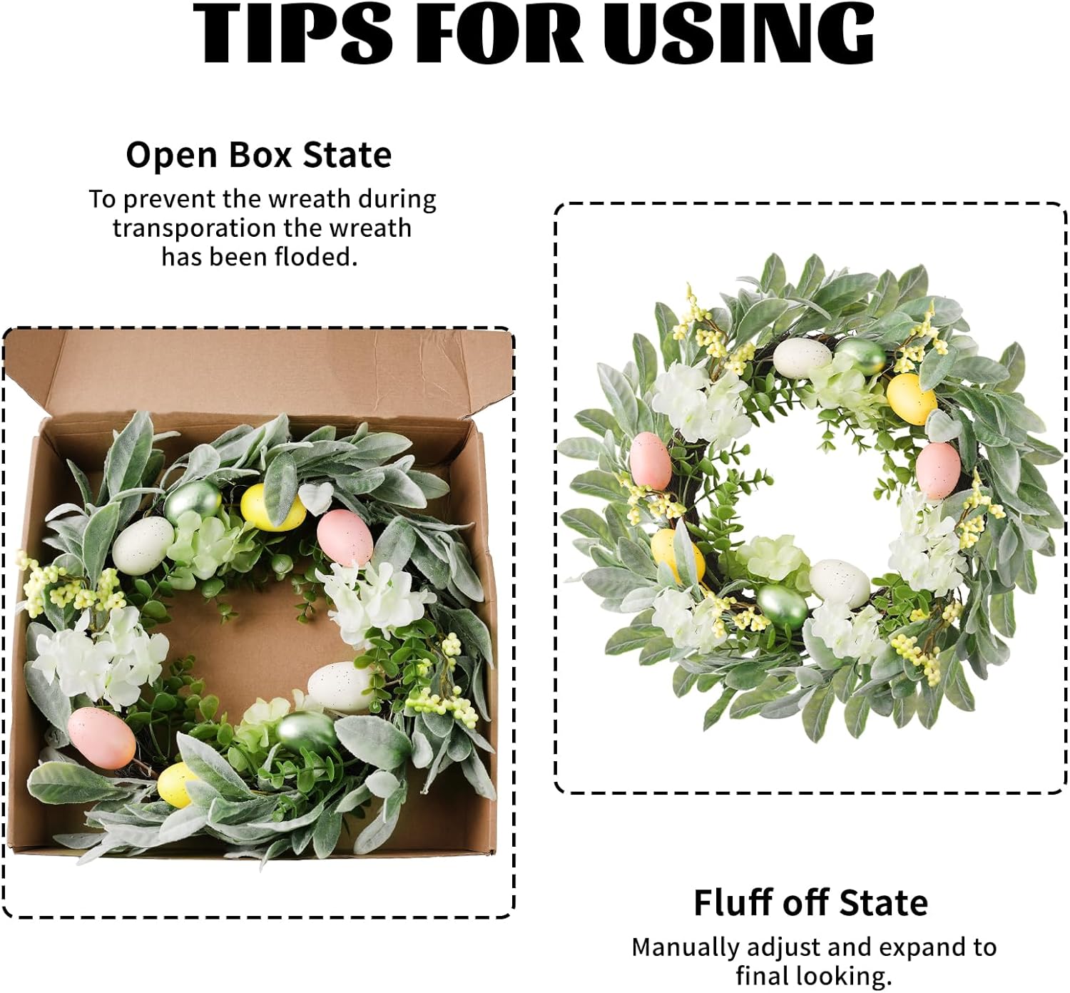 18 Inch Easter Wreath for Front Door Spring Door Wreaths with Easter Eggs Eggplant Handcrafted Wreath Garlands for Indoor Outdoor Decorations