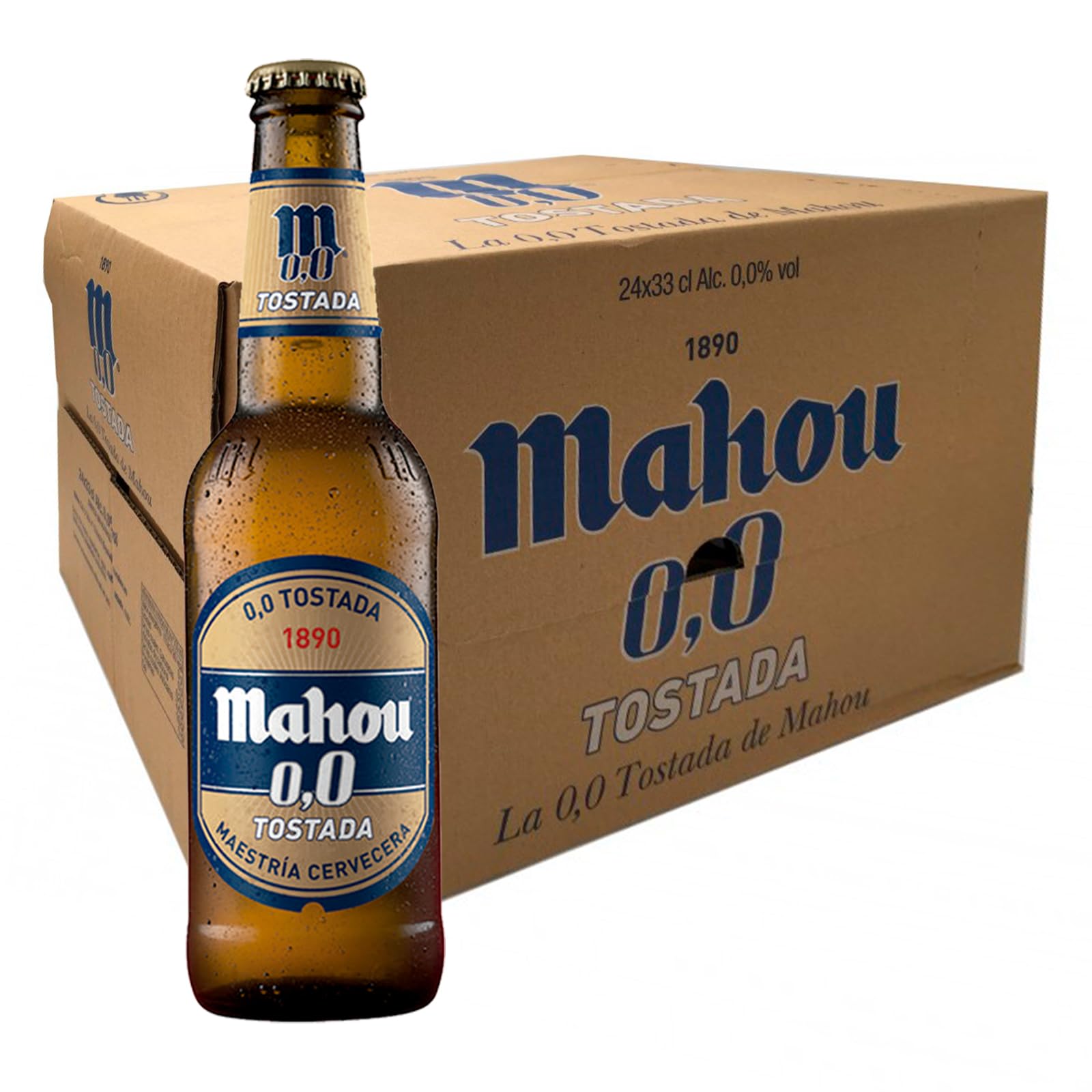 Cerveza Caja de 24 unidades Mahou Tostada 0,0 Botellín Tercio 33 cl Sin Alcohol