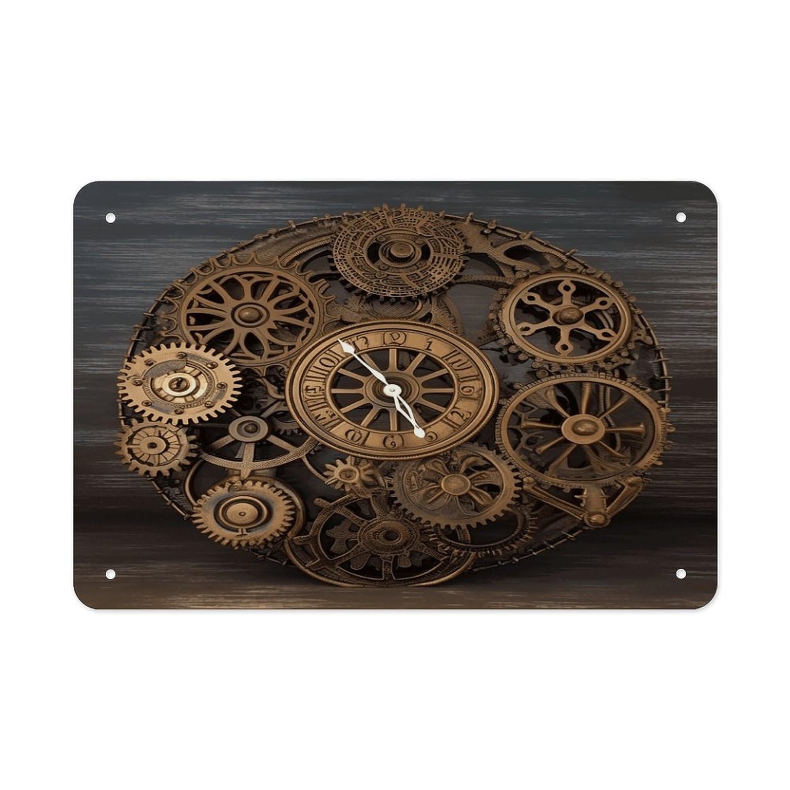 Steampunk Gears Clock Metal Tin Sign 12"x8" Wall Art Prints Poster Decorative Picture Metal Signboard Decor Painting Folded Edge Iron Sheet Painting with Holes for Wall Decor