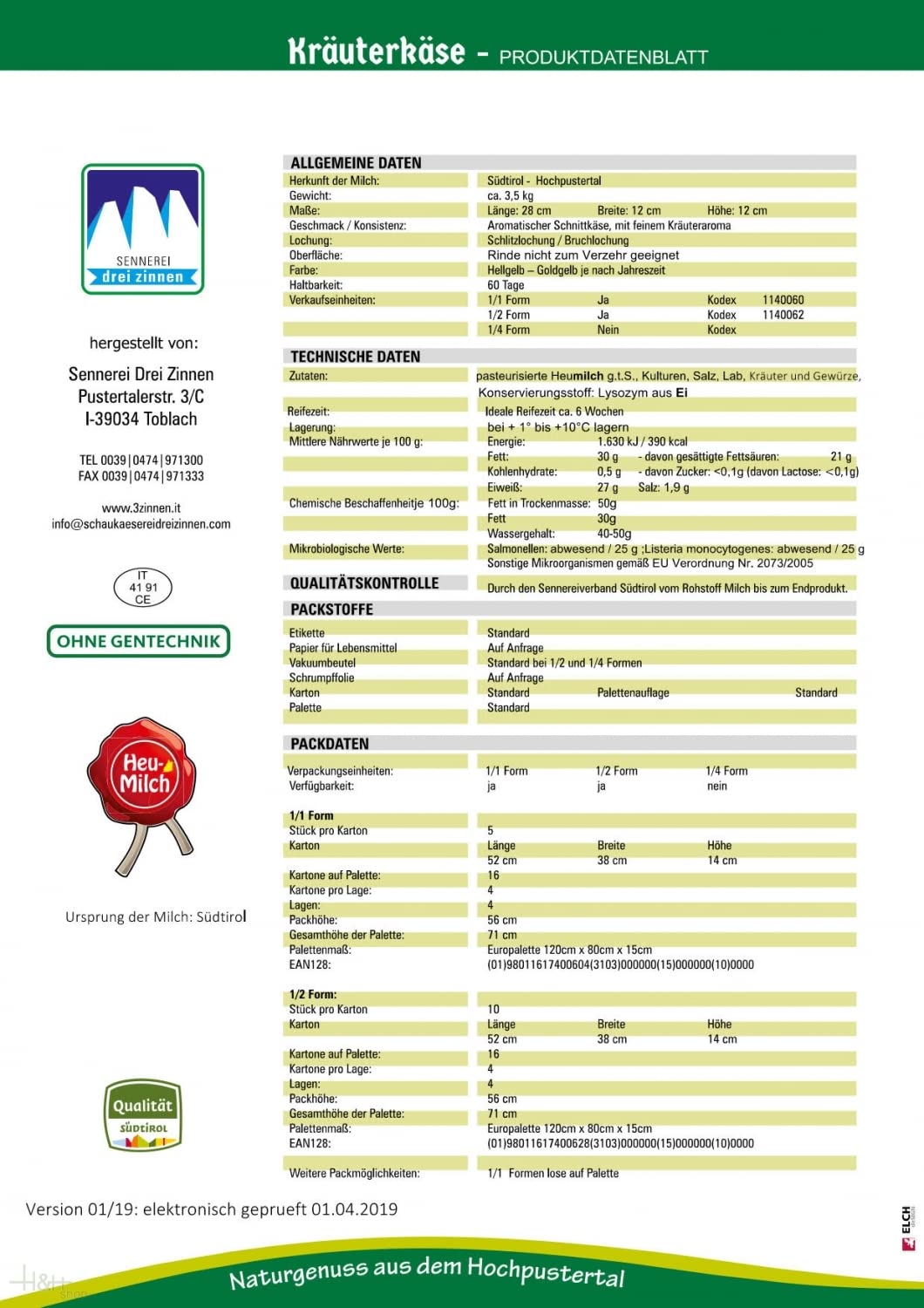 Varietà formaggi Latteria Tre Cime Alto Adige
