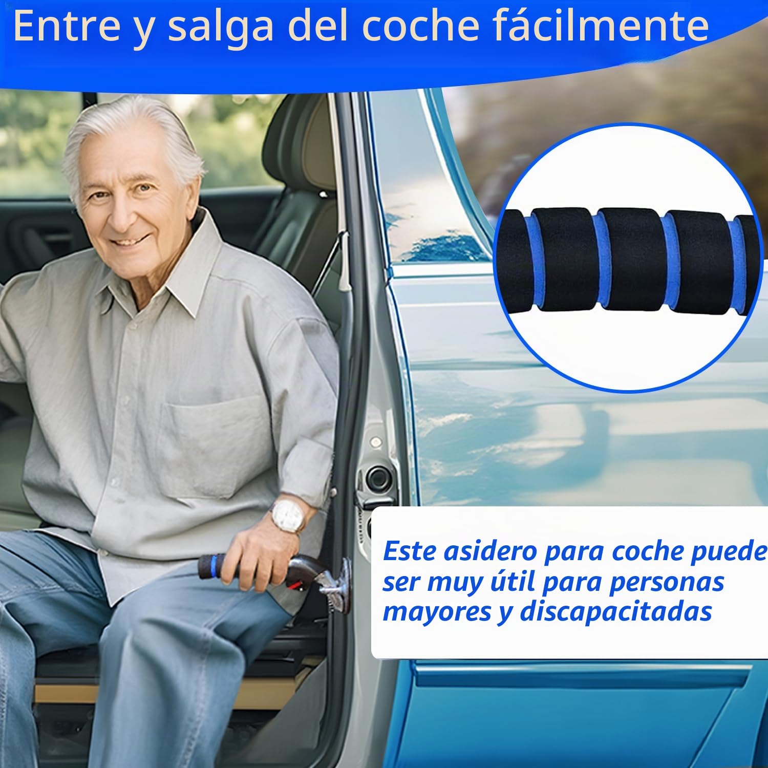 KOUNATSURI 2Pack Manija de Puerta de Coche para Ancianos Manija de Soporte de Ayuda Manija Multifunción Manija de Pestillo de Puerta de Coche para Ancianos y Minusválidos Azul