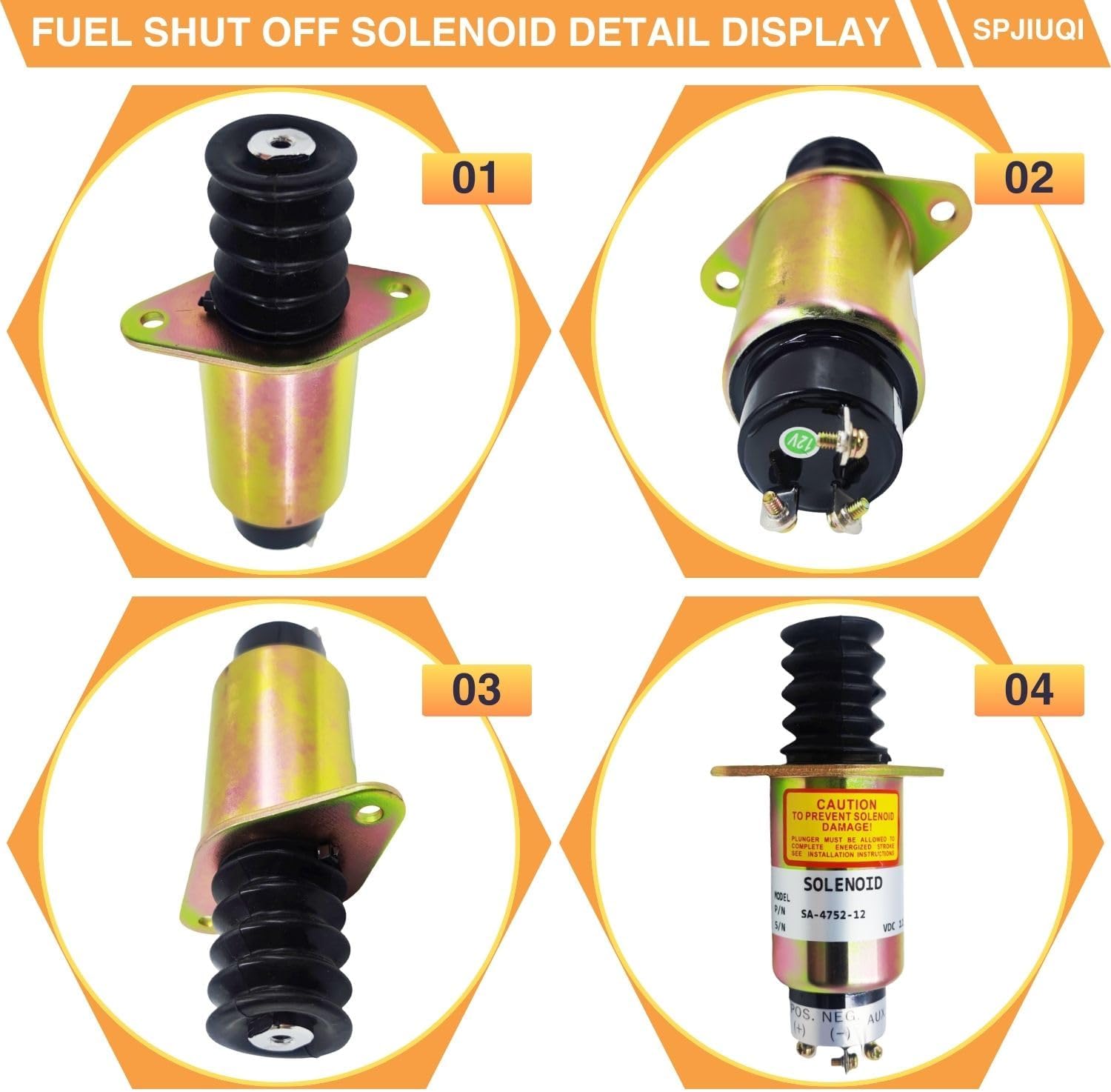 12V 3-Terminal Fuel Shut Off Solenoid SA-4752-12 12S7U1B2A Compatible with Woodward 2003 Deutz 05712910 Bomag BW190AD-4 BW213D-4 BW161AC-4 BW161AC-4 BW80 Shutdown Solenoid