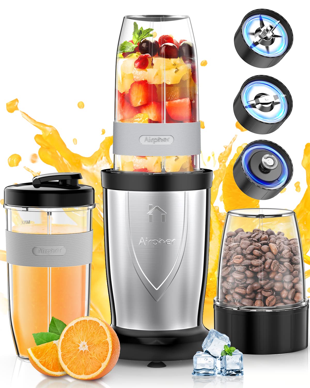 Blender, Airpher B1 1200W Blender for Shakes and Smoothies Juice, 12 PCS Personal Blenders Set for Kitchen with Milk Froth...