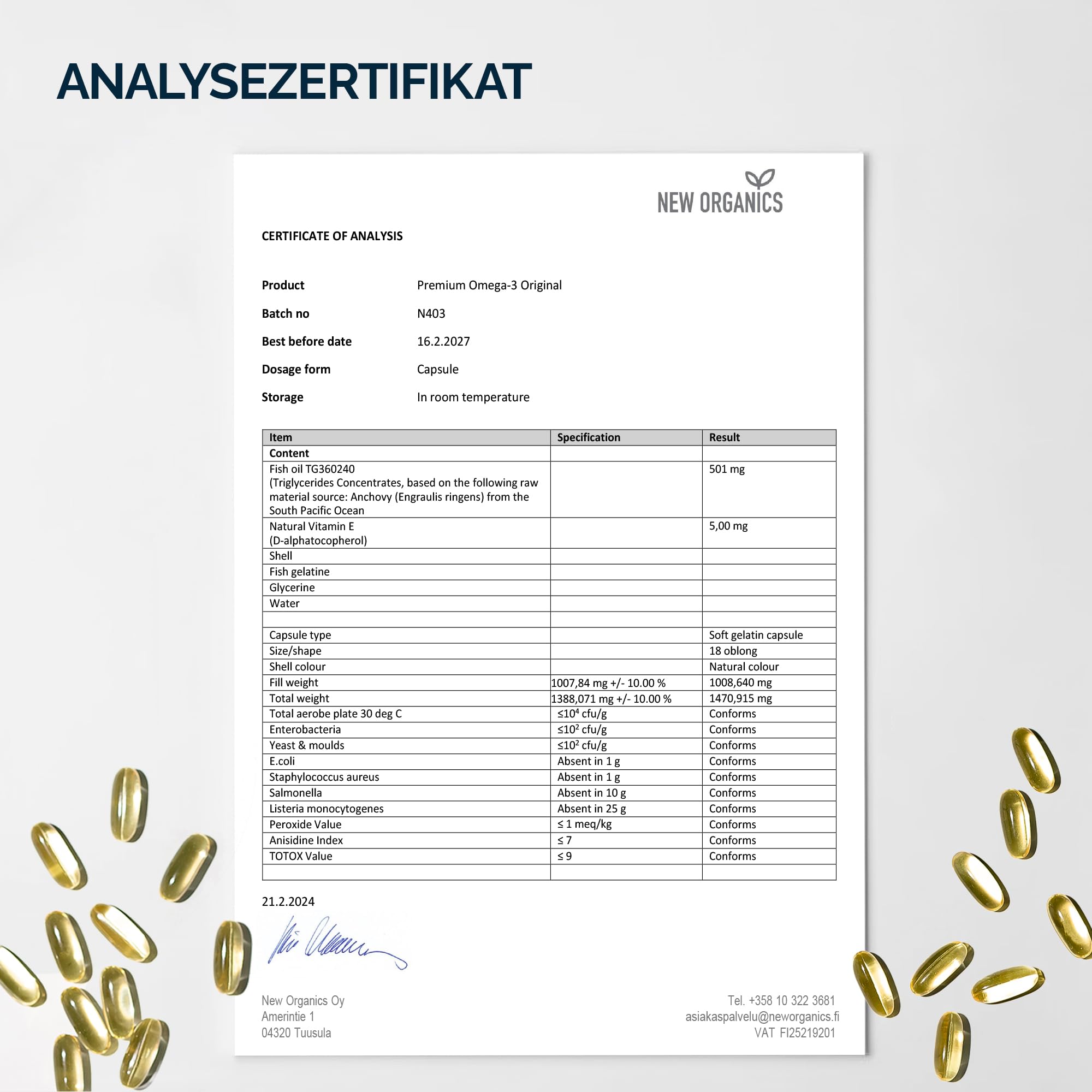NFO Omega 3 Premium – Omega 3 Kapseln hochdosiert mit EPA & DHA – 90 St.