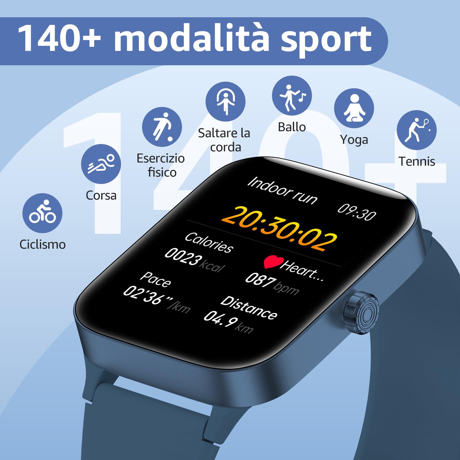 KIUVKAS Smartwatch Uomo Donna, 1.95" Full Touch Screen Smartwatch con Effettua/Risposta Chiamate, Fitness Tracker con Pressione Sanguigna e Monitor Sonno, 140+ Sport Step Counter per Android iOS