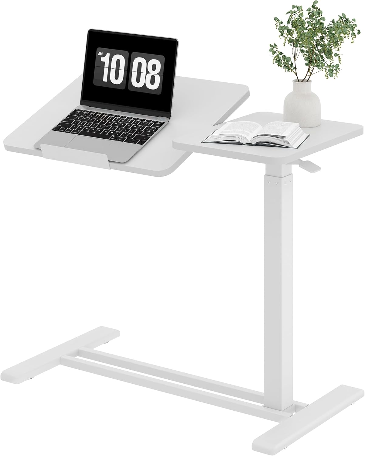 SANODESK Small Rolling Overbed Table Adjustable Height with Wheels, Mobile Laptop Desk with Tilting Desktop, Portable Computer Workstation for Home Office, Classroom, Bedside, White