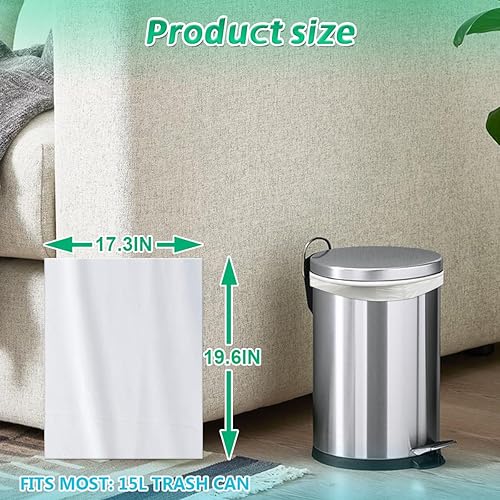 Miniatura 3 de Bolsas de basura blancas para baño de 4 galones, 60 bolsas de basura pequeñas, 15 litros, 17.3 pulgadas x 19.6 pulgadas