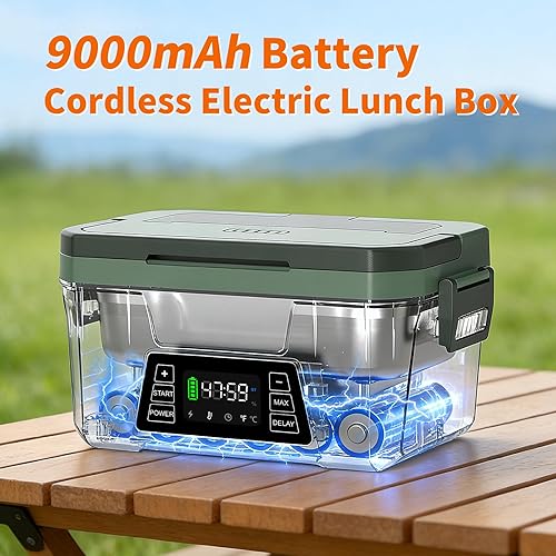 Miniatura 3 de Monteka Lonchera Eléctrica Inalámbrica para Adultos, Lonchera Calentada Recargable con Calentamiento Programado, Calentador de Alimentos Portátil