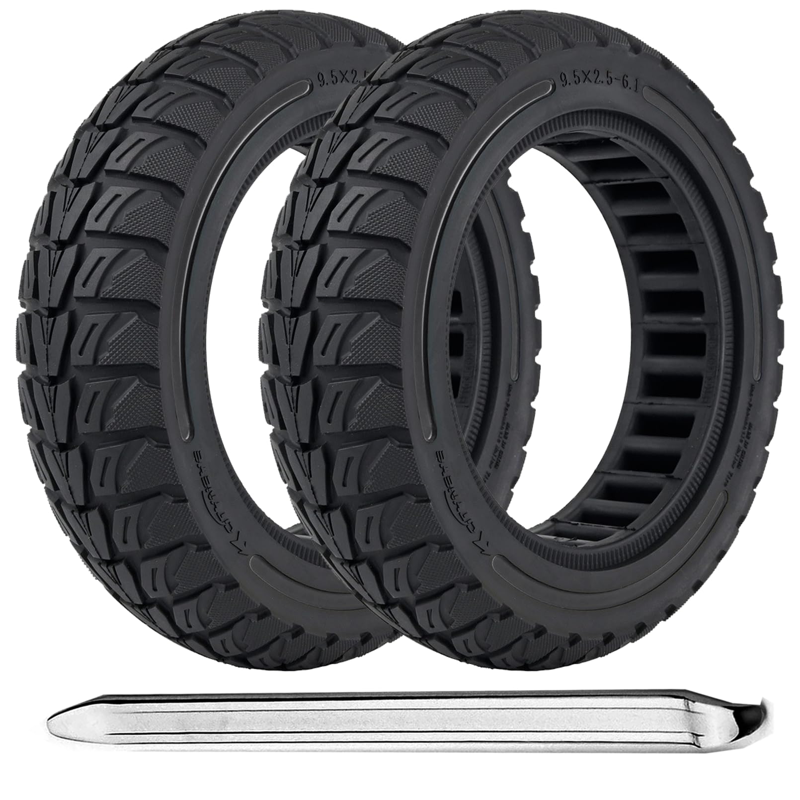 TOCBEUU 9.5x2.5-6.1 Solid Tires for Electric Scooter, Off-Road Replacement Wheels, Tubeless Rubber Tyre for NIU KQi3 Pro/Max/Sport Electric Scooter- Black(2PCS)