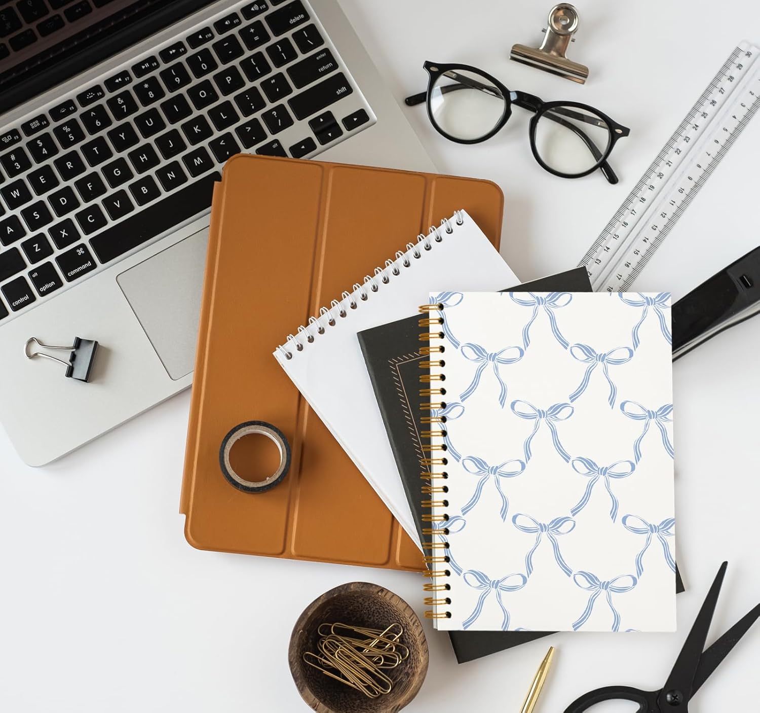 OXW Coquette Blue Bow Notebook Journal, Preppy Cute Notebook School Supplies for Women Teen Girls, Coquette Gifts Stuff Stationary, Girly Work Notebook for Women, Spiral Notebook 5.5 x 8.3 - Image 5