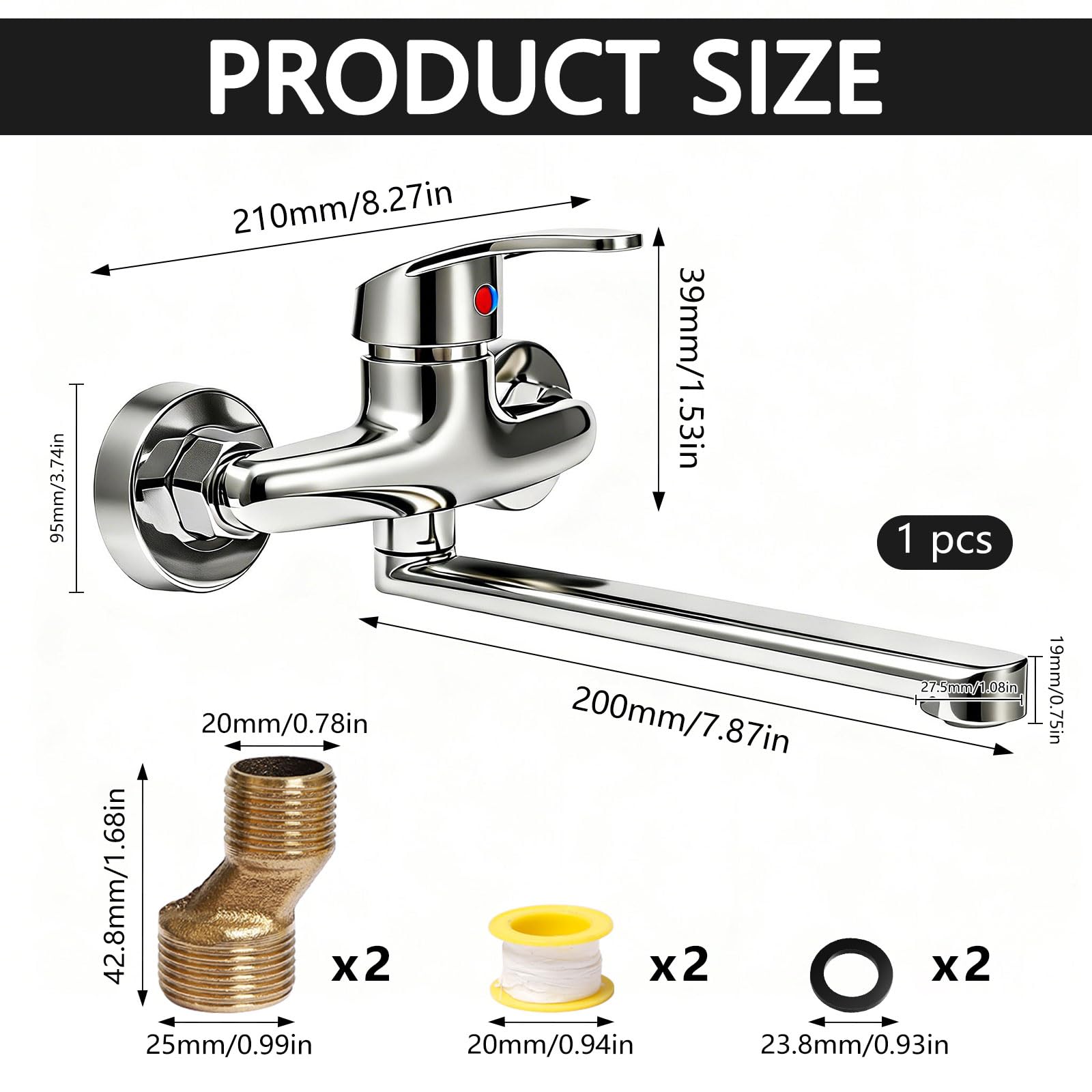 Grifo de Cocina de Pared,Ruotable a 360 °,Grifo de Pared para Lavabo Grifo Mezclador de Cocina Grifo de Cocina Fregadero Grifería para Baño para Lavabos Dobles, Cocinas y Baños
