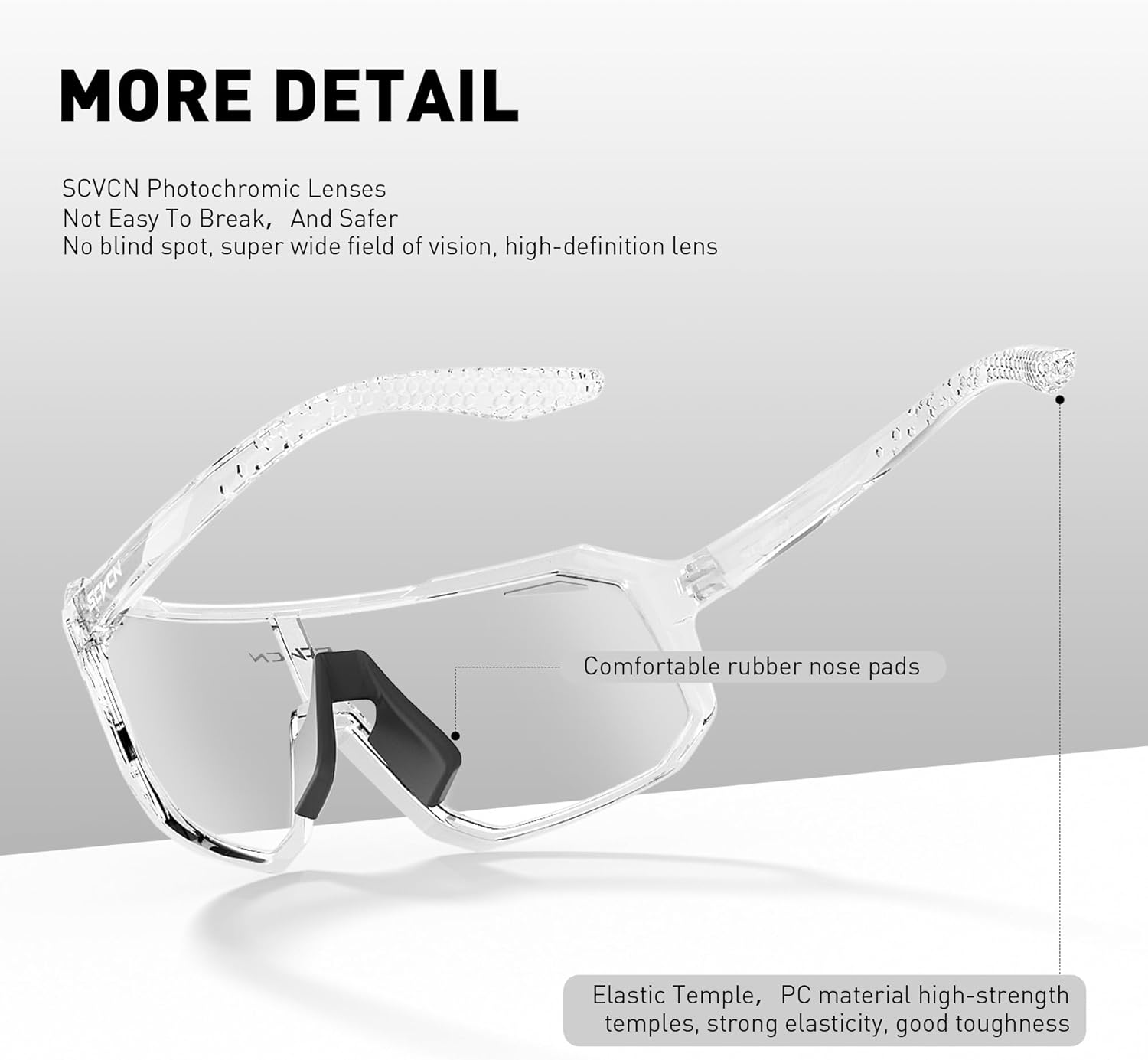 SCVCN Photochromic Cycling Glasses Sport Sunglasses Clear MTB BMX Men Women Running Driving S62 - Image 4