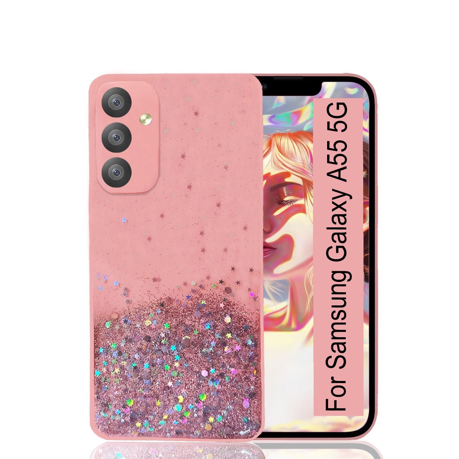KC Back Cover for Samsung Galaxy A55 5G - Starry Dry Fixed Non Moving Sparkling Bling Shining Glitter Stars Silicone Soft Camera Protection Case (Pink) (B0D144TGP1) Amazon Price History, Amazon Price Tracker