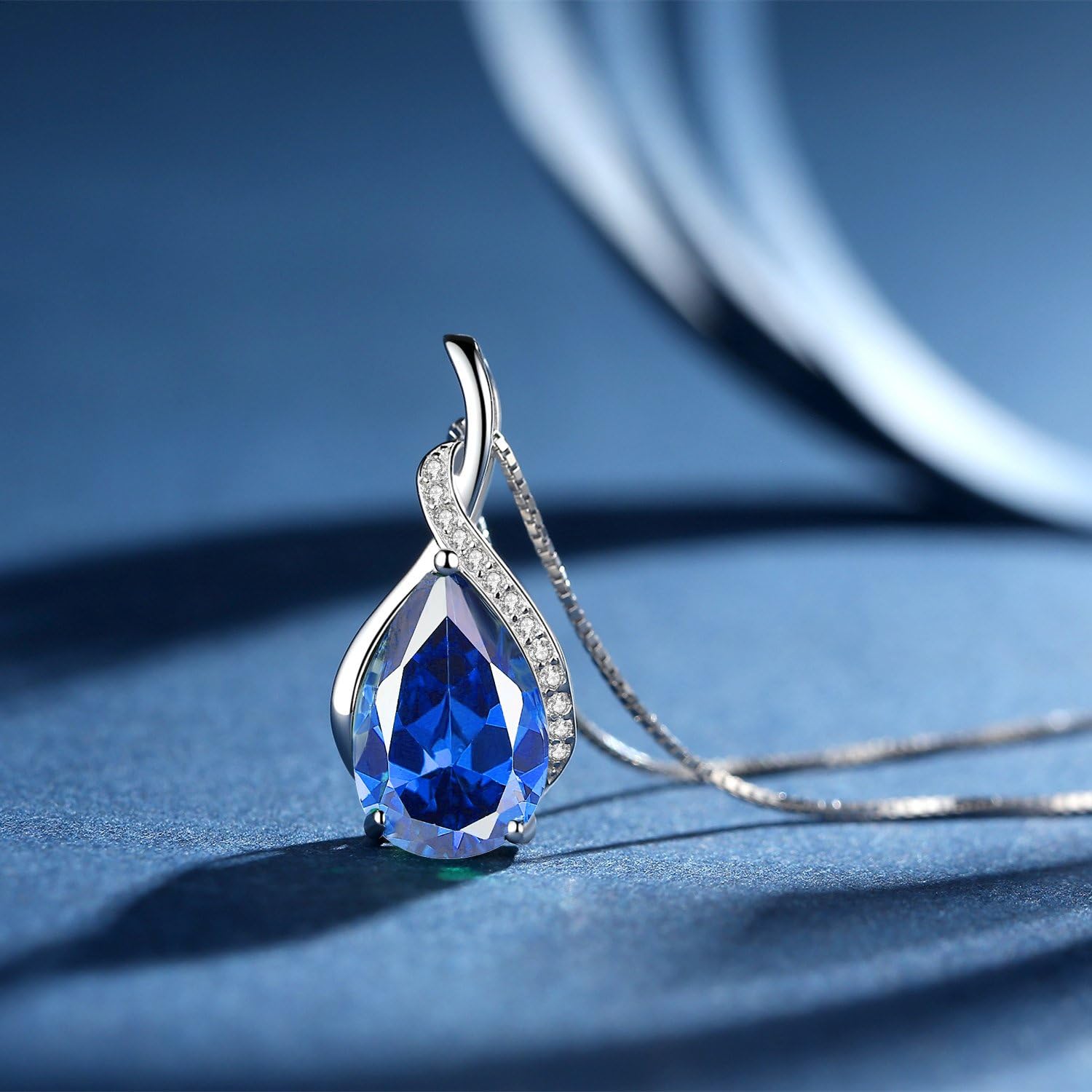 MABELLA Classic Sterling Silver Pendant Necklace Pear Cut Simulated RUBY SAPPHIRE EMERALD Birthstone Jewelry Gifts for Women - Image 3