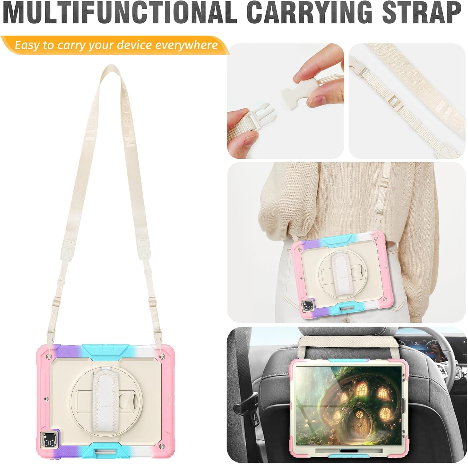 HXCASEAC Case for iPad Pro 12.9 Case 6th 5th 4th 3rd Generation with Pencil Holder/Hand Strap/Screen Protector/Wireless Charge Attachment, Heavy Duty Protective 12.9-inch 2022/2021/2020/2018 - Pink