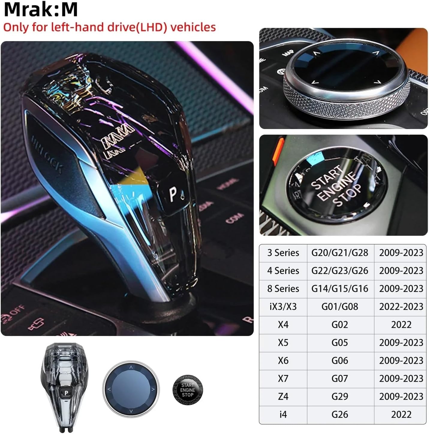 Psychedelic Crystal Gear Handle 3/4-piece Set Crystal Gear Shift Knob Lever 3 4 8 Series X3 X4 X5 X6 X7 Z4 I4 G26 G20 G16 G01(3 Set Mrak M)