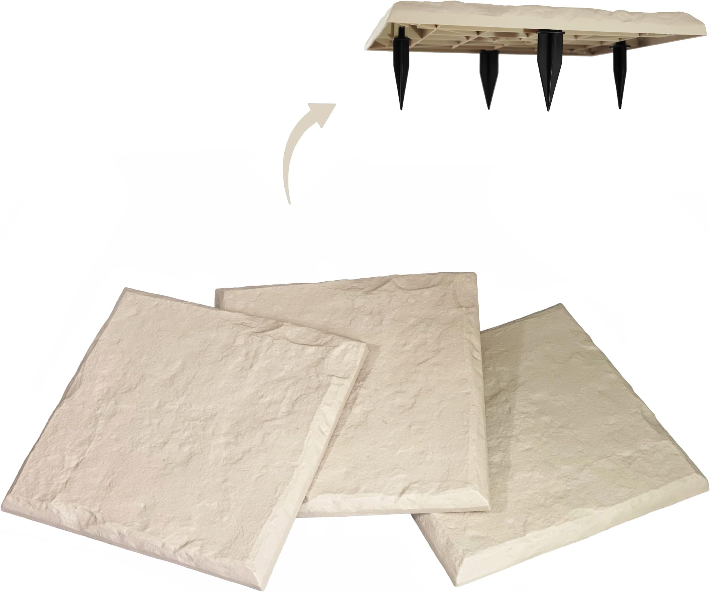 Gardien 15.5” Decorative Stepping Stones That Stake Into The Ground - Decorative Walkway for Outdoor Pathway, Lawn, Yard, Home, or Garden Pathway Pavers - Resin Material (16, Beige Limestone)