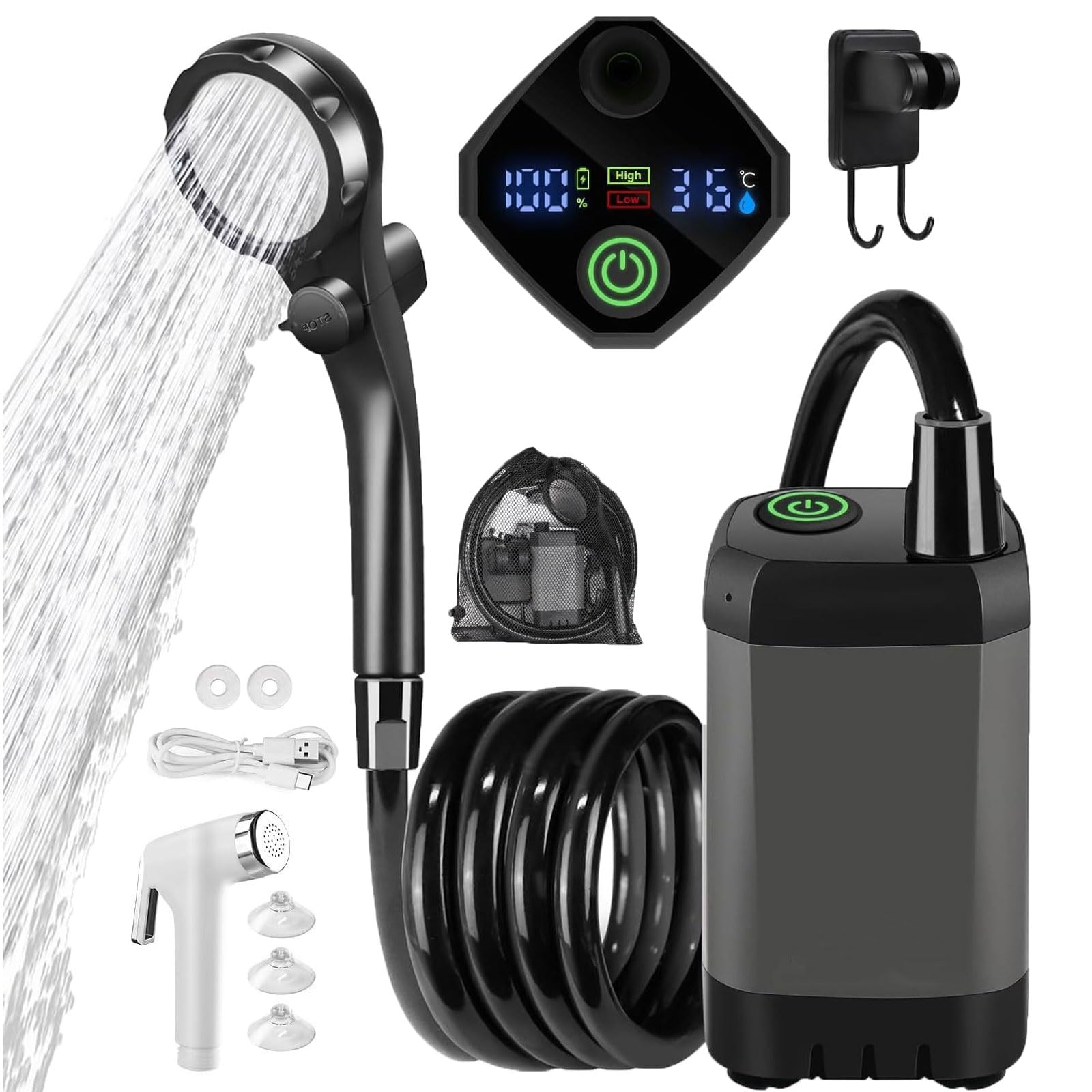 Douche portable camping étanche IPX7 avec kit douchette extérieur USB