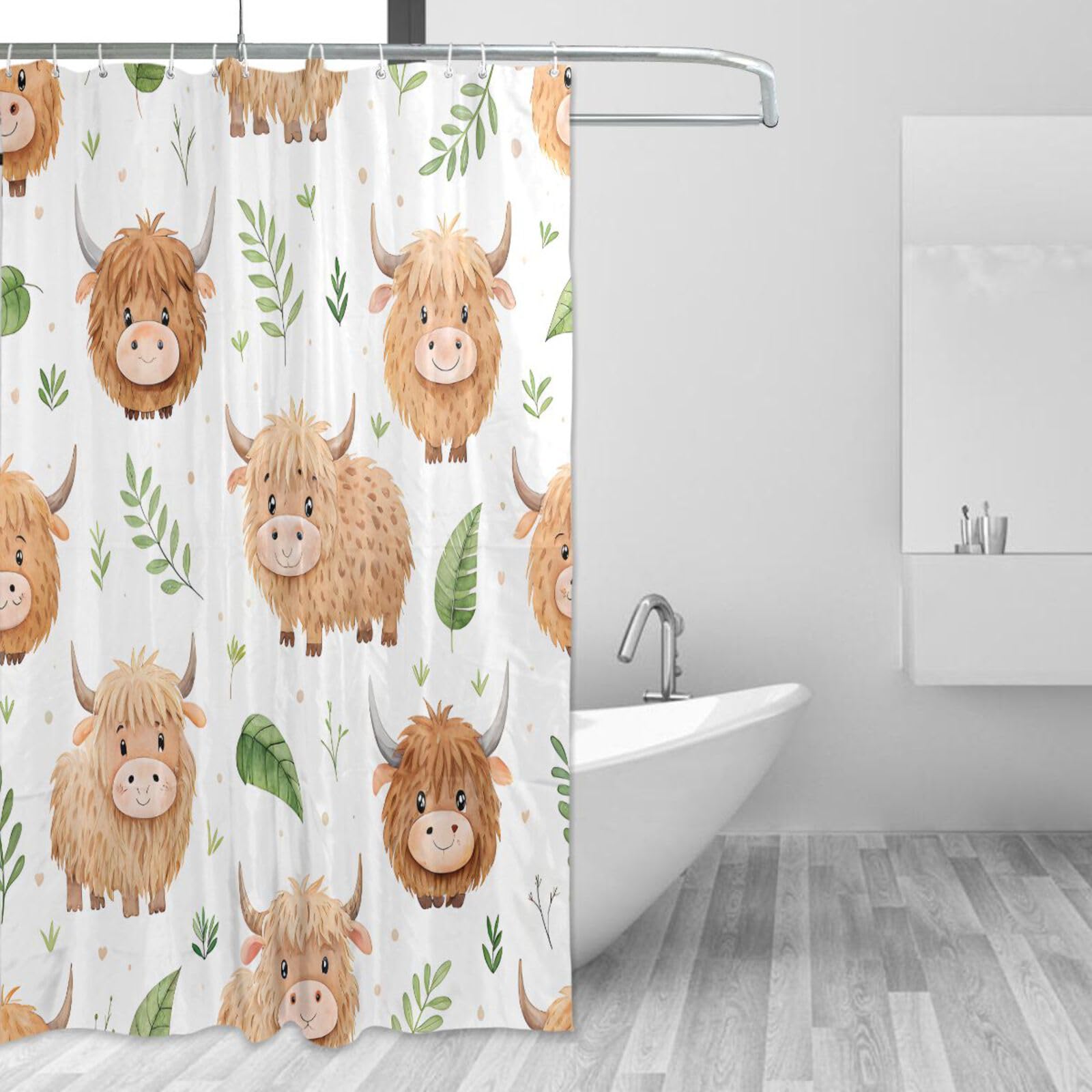 Rideau de douche fleurs oranges 157x183cm imperméable avec crochets