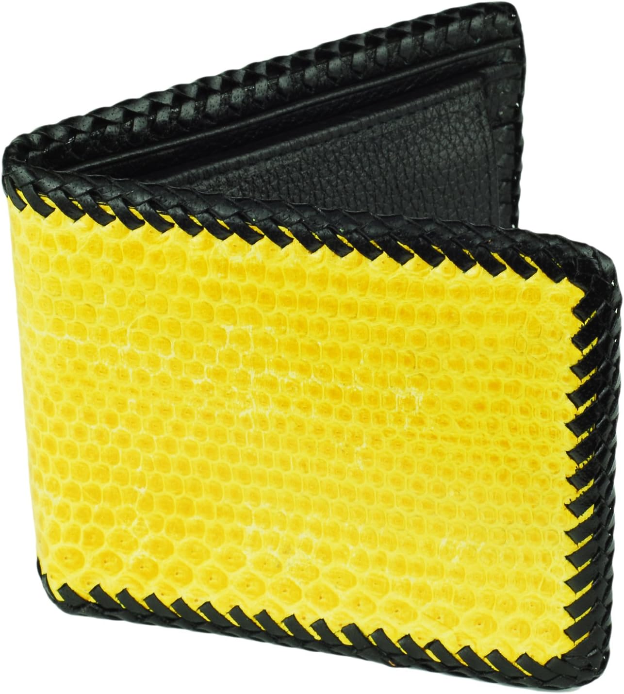 Yellow Snake Skin BillFold Wallet, 3 Card Slots, Black Leather Interior