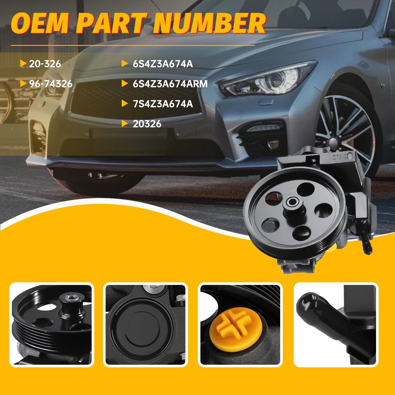 20-326 Power Steering Pump with Pulley Reservoir for Ford Focus 2006-2011 2.0L, for Ford Transit Connect 2010-2011,Power Assist Pump Replace 20326 6S4Z3A674A 7S4Z3A674A