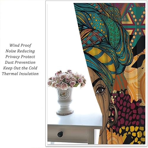 Miniatura 5 de Cortina de mujer afroamericana para oscurecer la habitación, cortinas para sala de estar, dormitorio, cortina de ventana, 2 paneles de 42 x 45