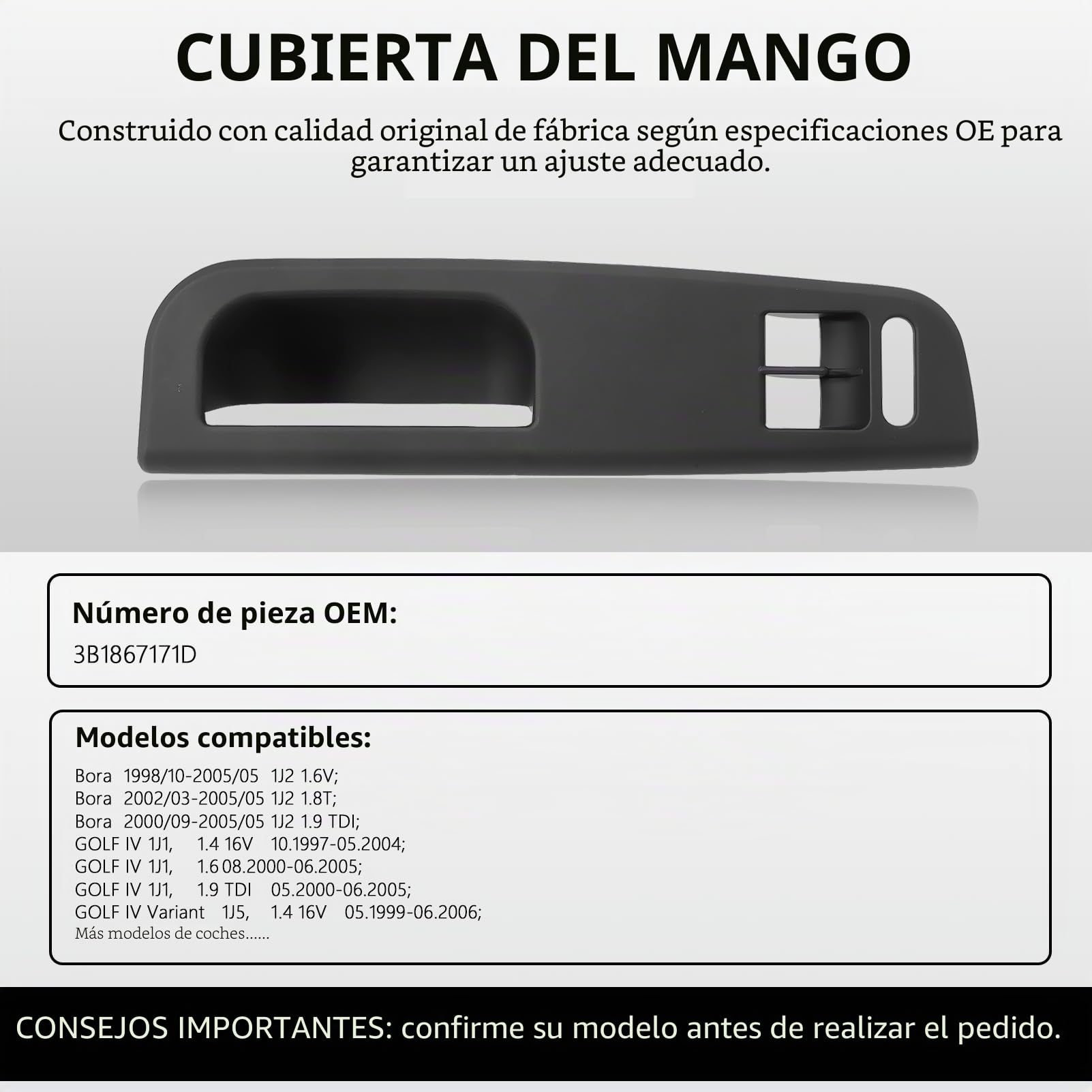 Cubierta para manija de puerta de coche y parte inferior para Golf IV Bora Passat 1998 – 2005, cubierta interior del tirador delantero izquierdo, repuesto 3B1867171D 1J1867179A