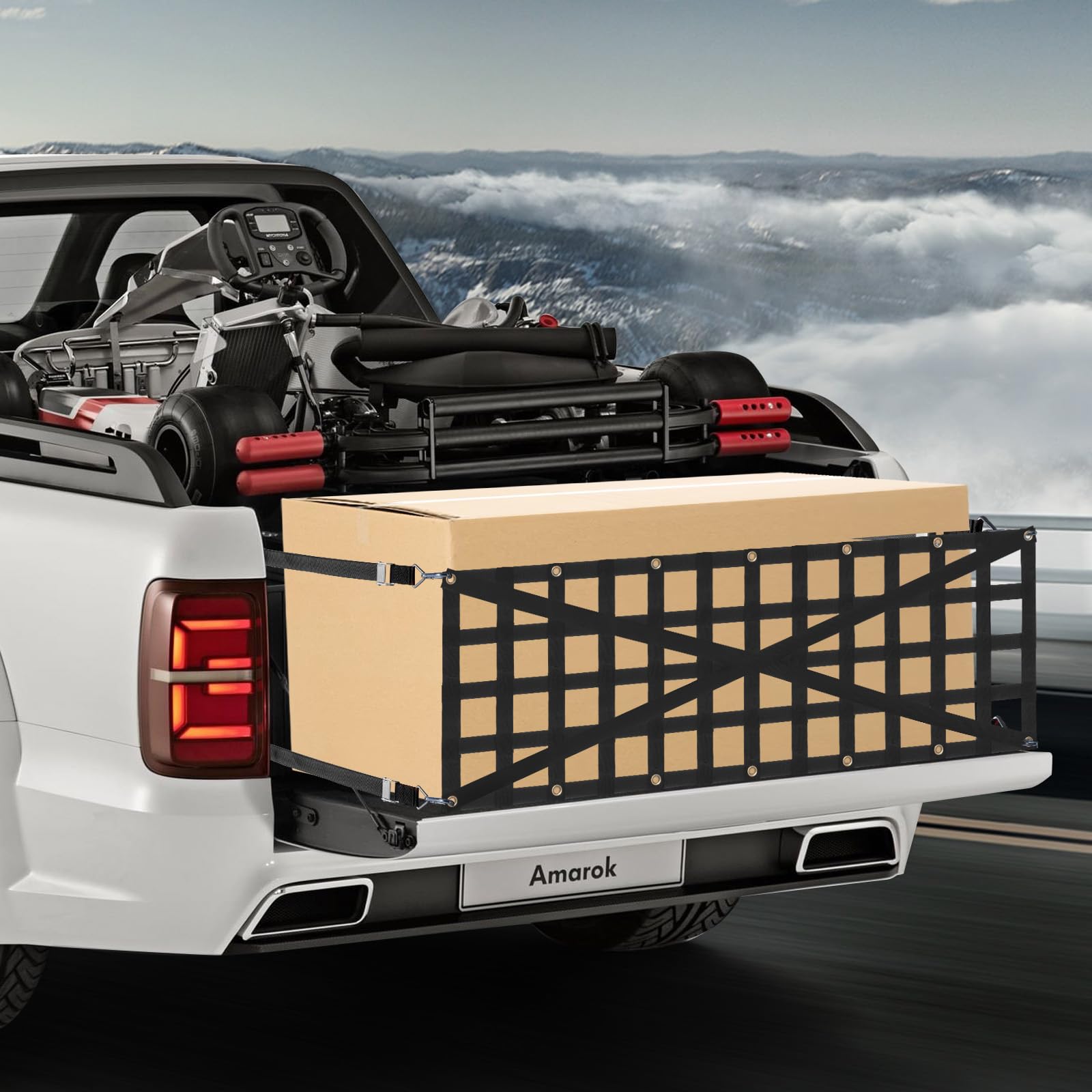 VEVOR Red para Portón Trasero 137 x 46 cm Red de Carga Resistente para Caja de Camioneta con 4 Correas Telescópicas Ajustables Diseño Reforzado Adecuada para Camionetas, Camiones, Remolques, SUV