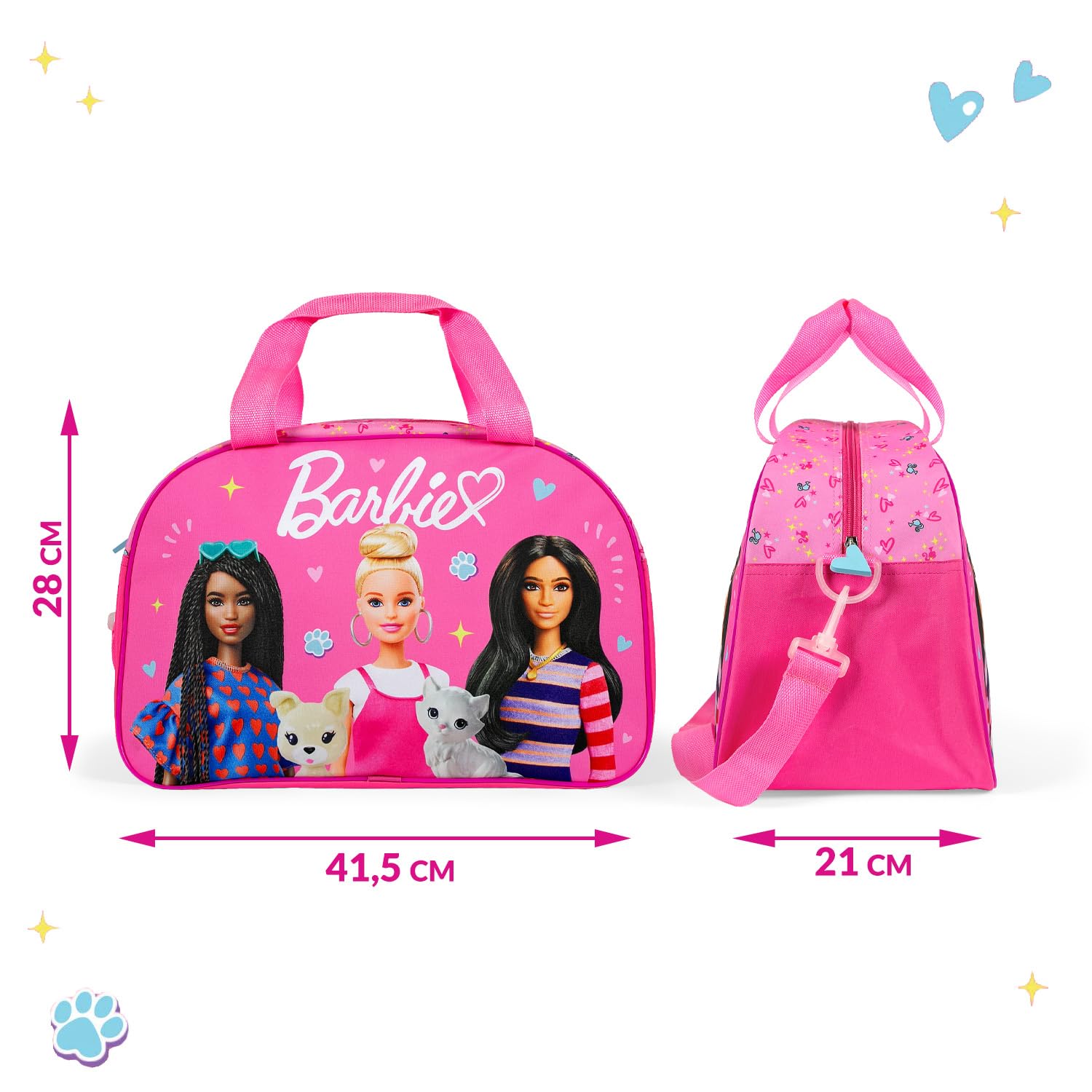 PERLETTI Borsa da Viaggio Bambina - Borsone Palestra Sacca Sportiva Bimba Scuola Materna Elementare Capiente - Borsa Sport Duffel Travel Bag Rosa Fucsia con Tracolla - Dimensioni 28x41,5x21cm