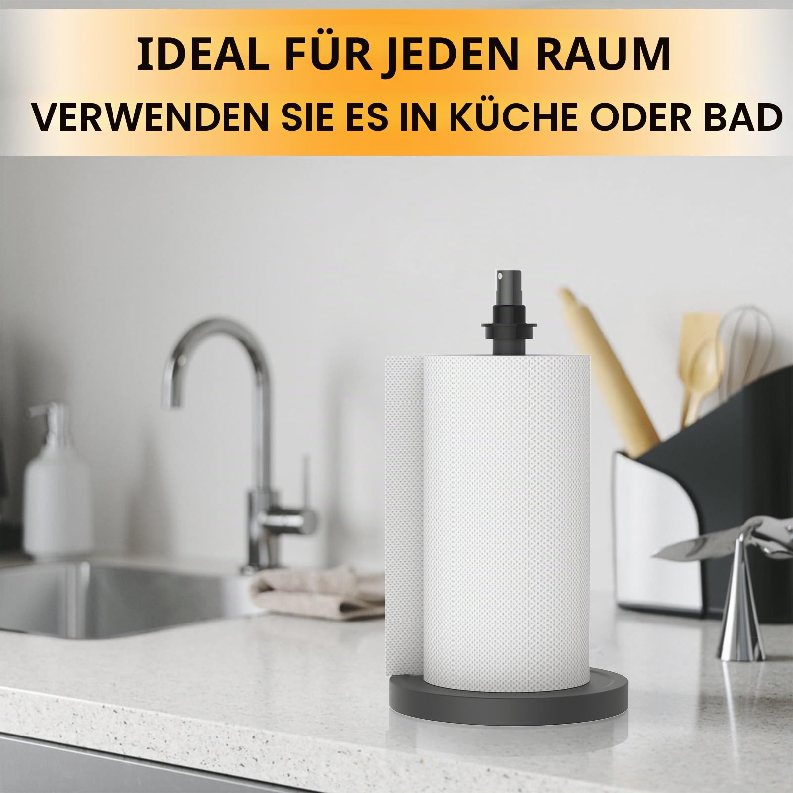 2 in 1 Papierhandtuchhalter mit Sprühflasche, Papierhandtuchhalter, Einhandbedienung mit rutschfestem beschwertem Boden, Papierhandtuchhalter Arbeitsplatte für Küche und Bad (Schwarz)