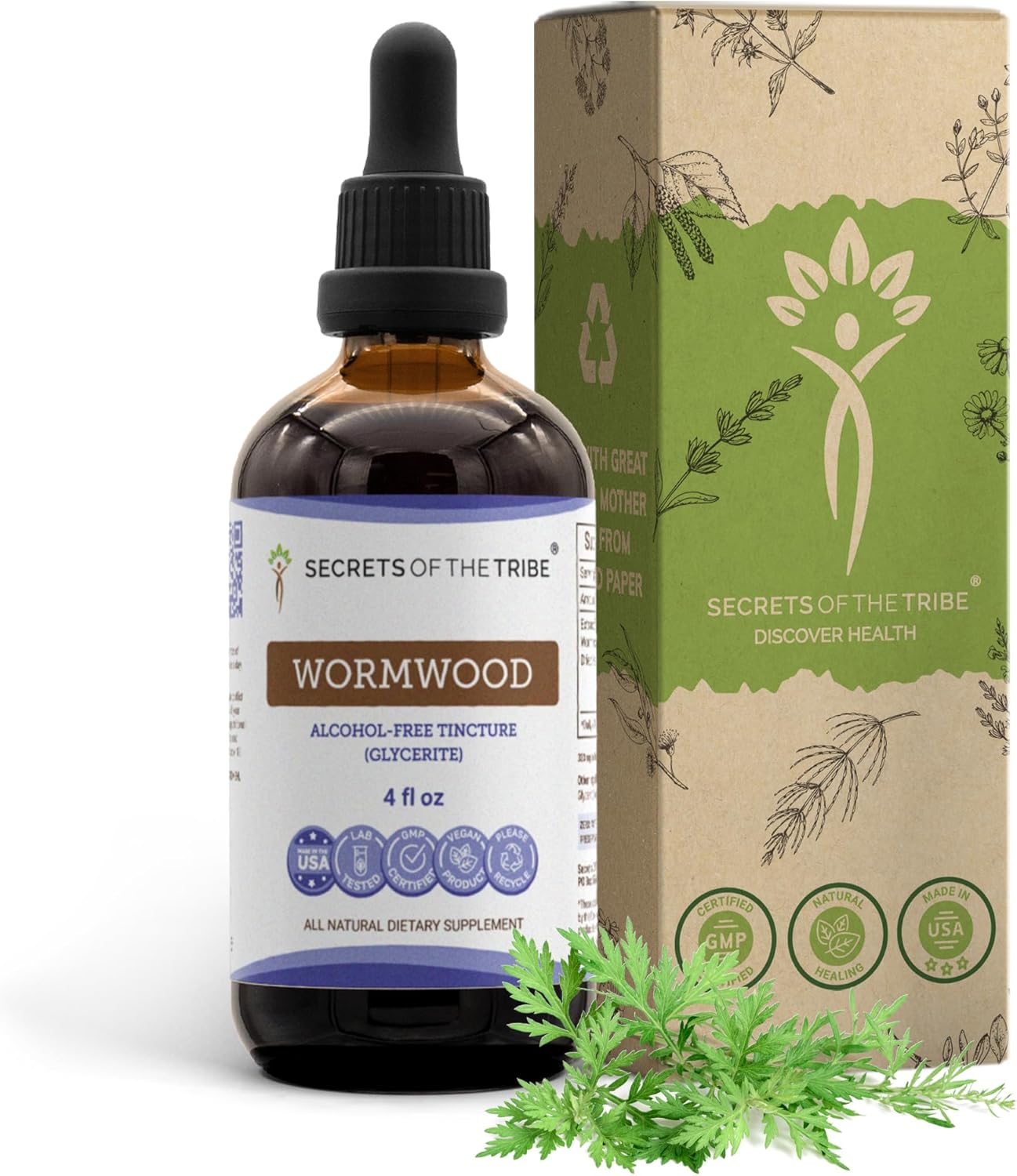 Secrets of the Tribe Wormwood Alcohol-Free Liquid Extract, Wormwood (Artemisia Absinthium) Dried Herb Tincture Supplement (2 FL OZ)