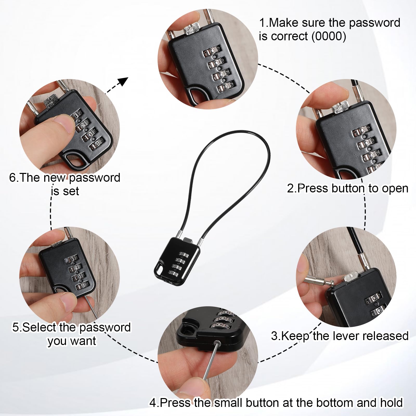 ORIA 4-Digit Combination Padlock – Long Steel Cable, Resettable Code, Waterproof, 2-Pack For Luggage, Gym Lockers, Toolboxes, Cabinets