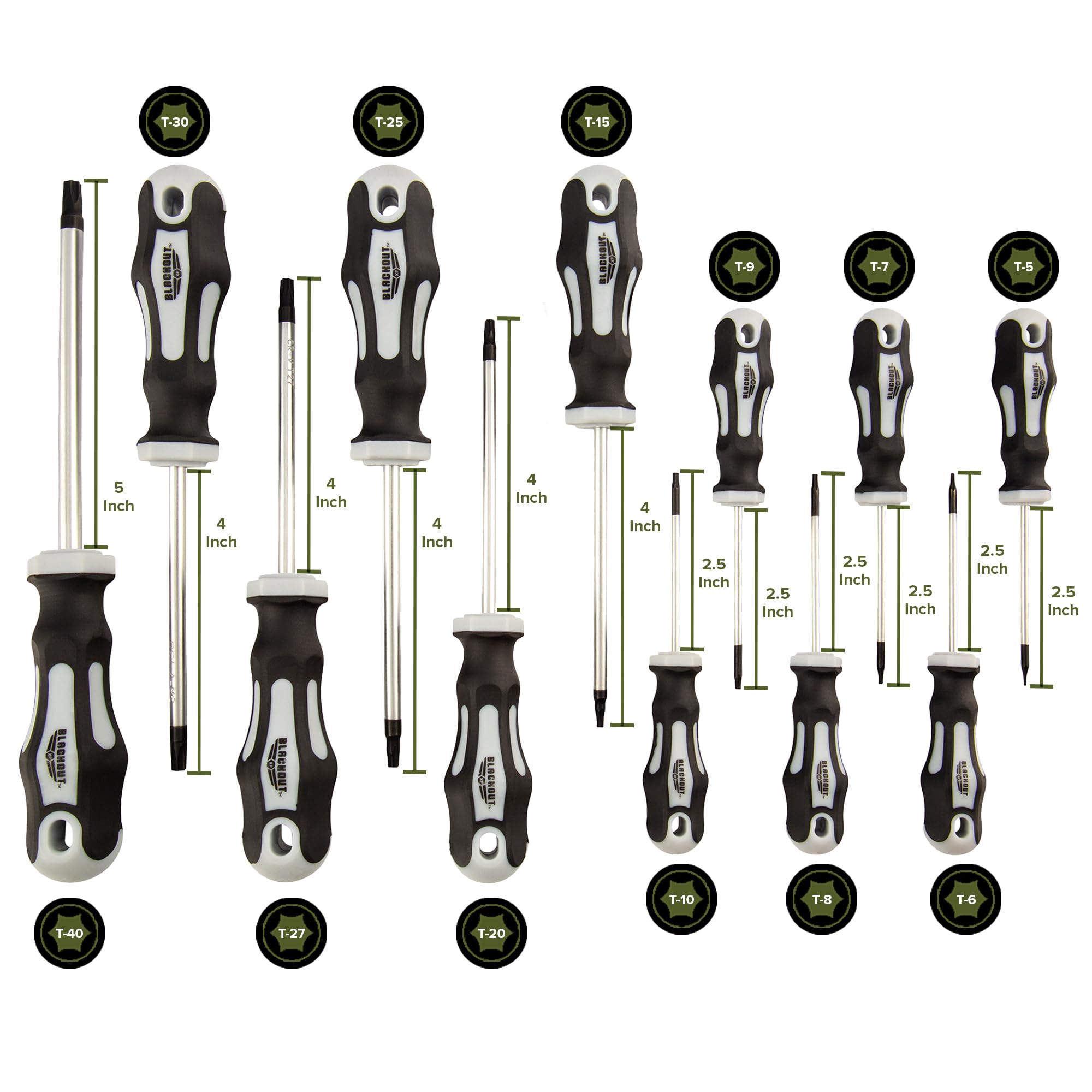 Blackout XP 12-Piece Torx Screwdriver Set Plus Zippered Carrying Bag | Precision Magnetic Screwdriver Tool Set, Black (12 Piece)