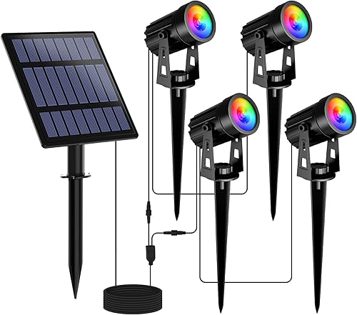 Miniatura 22 de T-SUNUS - Foco solar para jardín al aire libre, 4 en 1, luces solares IP65, impermeable, cable de 9.8 pies, panel solar separado de 5 W,