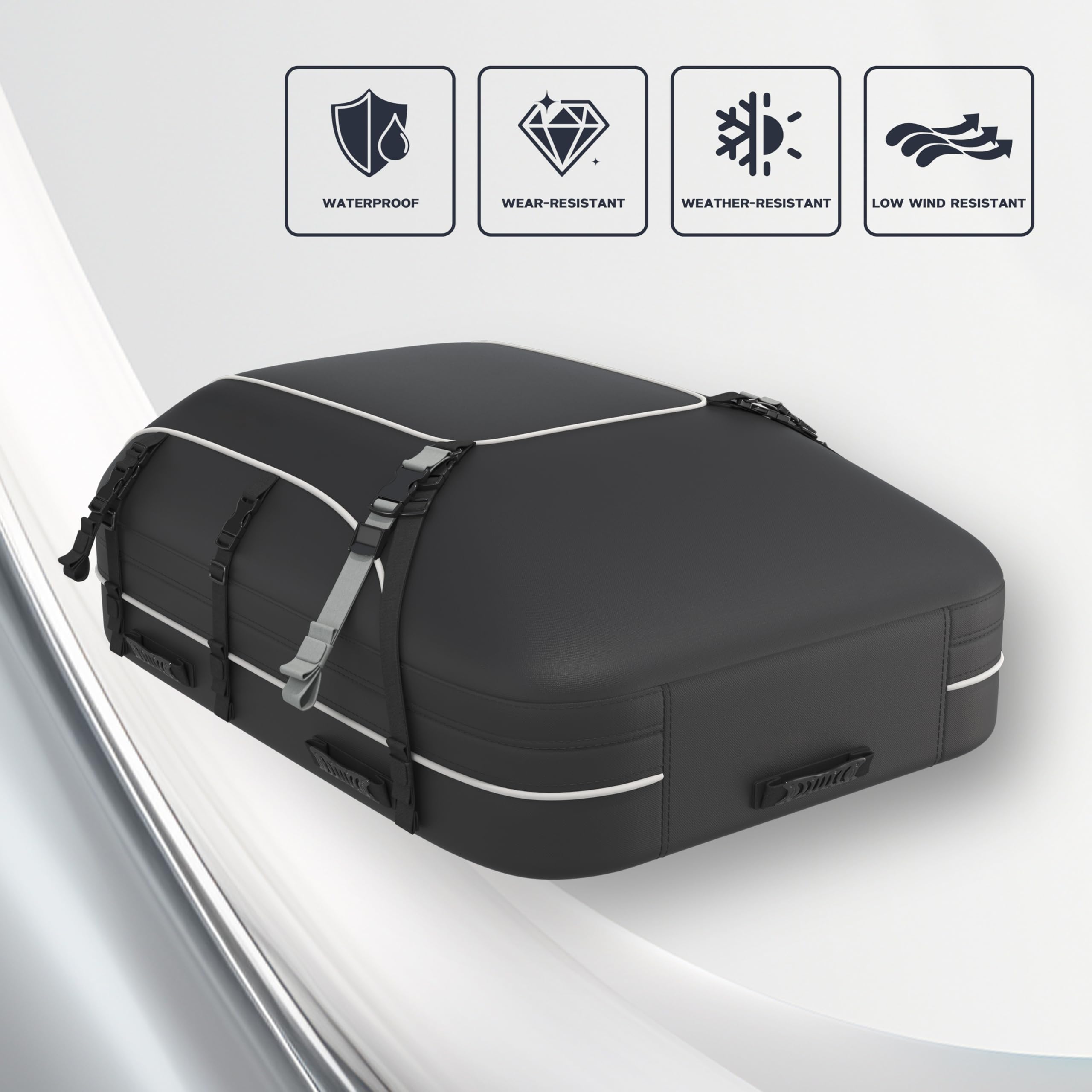 WORKKOOL Sac de toit imperméable de 4,6 m³ avec tapis antidérapant et verrou – Rangement universel sur le dessus de voiture pour VUS/Break – Sac de transport pliable (111,8 x 86,4 x 43,2 cm)