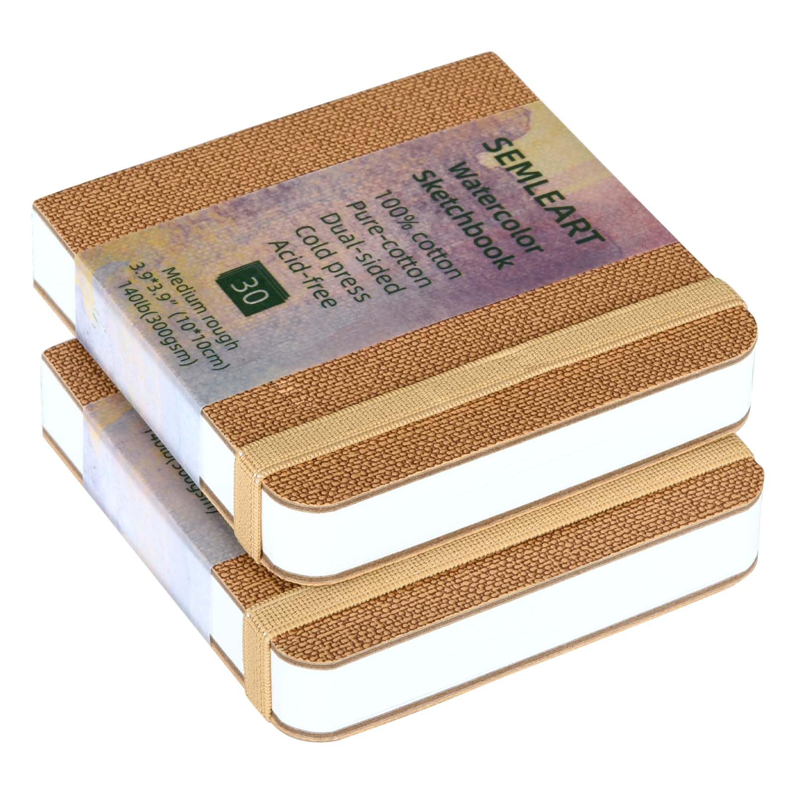 Dziennik akwarelowy, 2 szt., 60 arkuszy, 10 x 10 cm, 63 kg/300 g/m², akwarela, szkicownik, prasa na zimno, papier akwarelowy, notatnik do malarstwa, rysowania, mieszanych mediów (brązowy)
