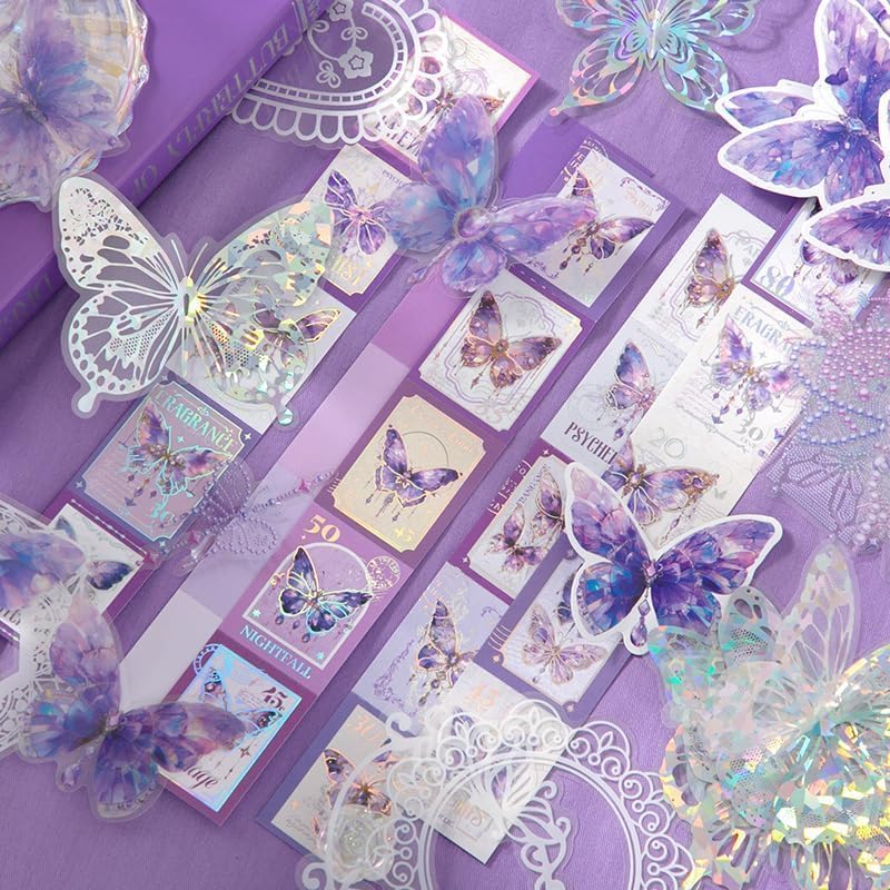 Image of MGNLR Vintage Aesthetic Scrapbook Kit(346Pcs) Scrapbooking Supplies Kit with Bullet Junk Journal,Stationery,A6 Grid Notebook Journaling Gift for Girl (Butterflies in Dream)