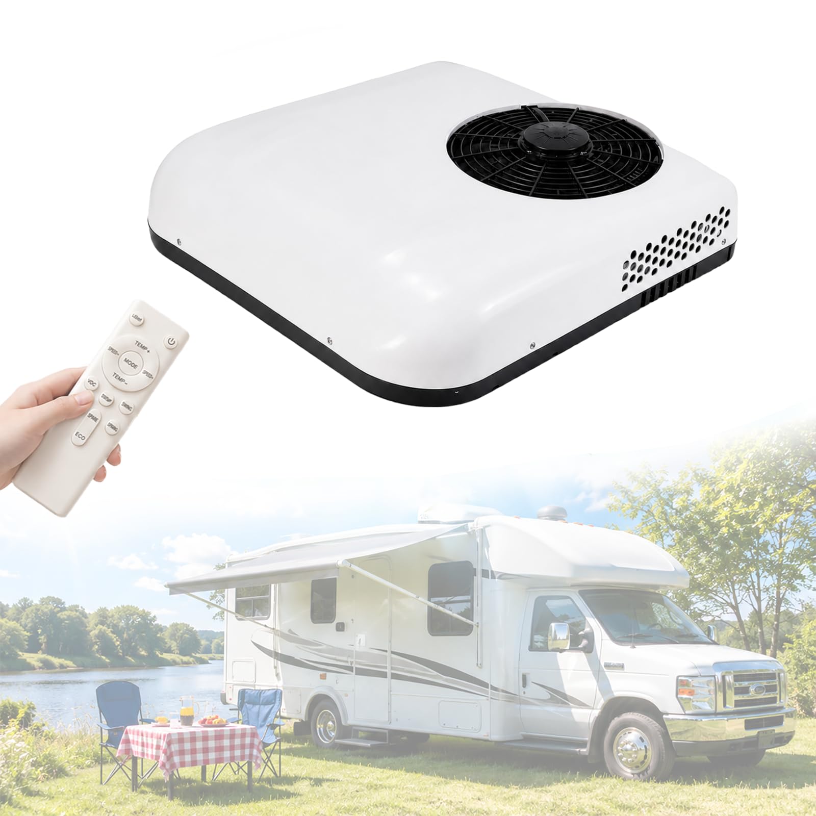 HCAUYNN RV Rooftop Air Conditioner 12V/24V, Low Profile Caravan Aircon Unit, 2200W Motorhome Air Conditioner, Quiet Campervan Roof AC with Remote Control, 450m³/h Airflow 24V-White