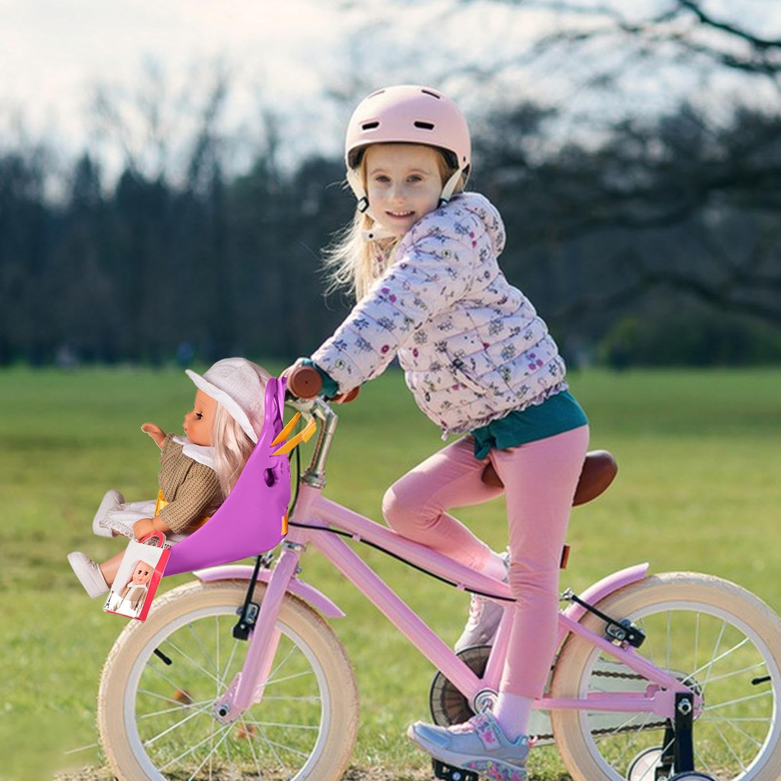 Doll Bike Seat, Bike Seat for , Adjustable Decorative Toy Carrier with Safety Strap, Fun Toy Bicycle Attachment Seats for Kids Girls Boys Outdoor Riding Scooter Playtime Present — view 2