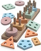 kecristv Montessori Shape Sorter Wooden Toys for 1-3 Year Old Toddlers - Sensory Stacking Puzzles, Educational Birthday Gifts for Boys & Girls