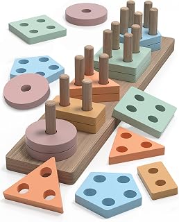 kecristv Montessori Shape Sorter Wooden Toys for 1-3 Year Old Toddlers - Sensory Stacking Puzzles, Educational Birthday Gifts for Boys & Girls