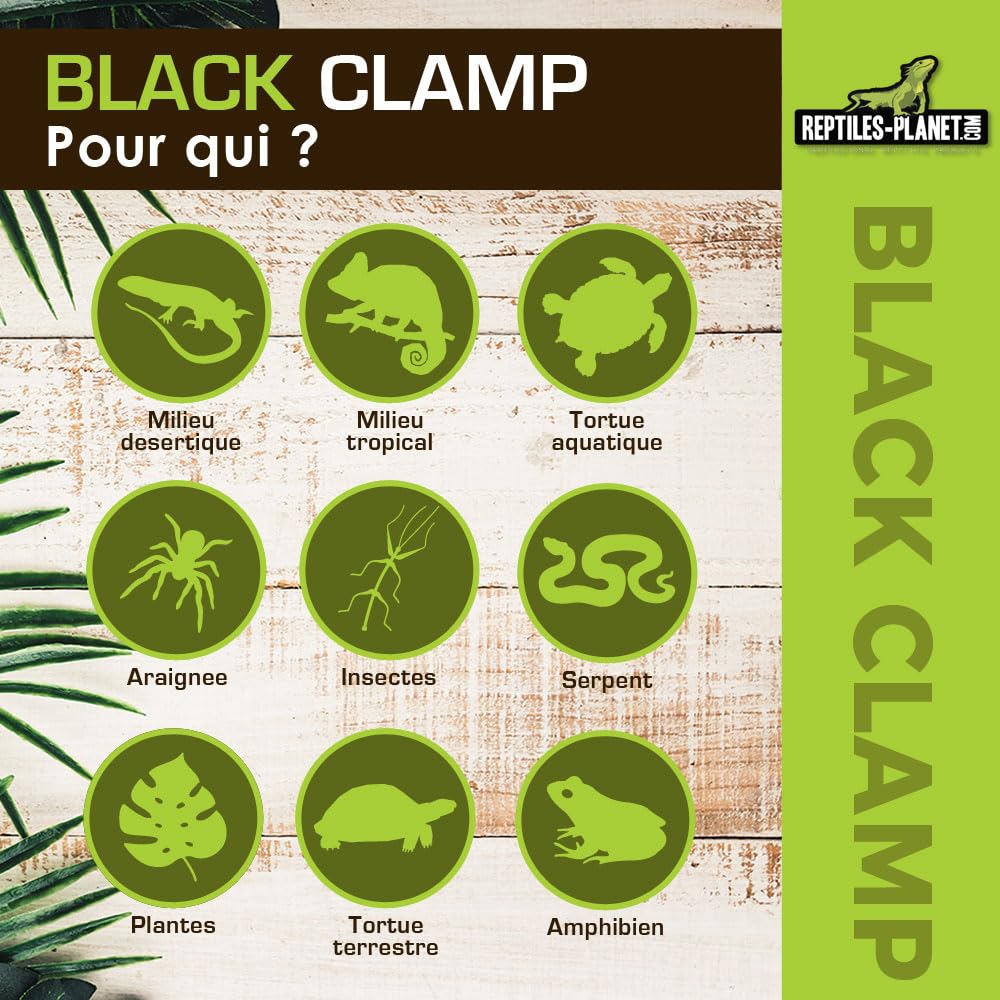 Reptiles Planet - Black Clamp 14 - Support d'Ampoule à Pince pour Terrarium - Ø 14 cm - H 16 cm