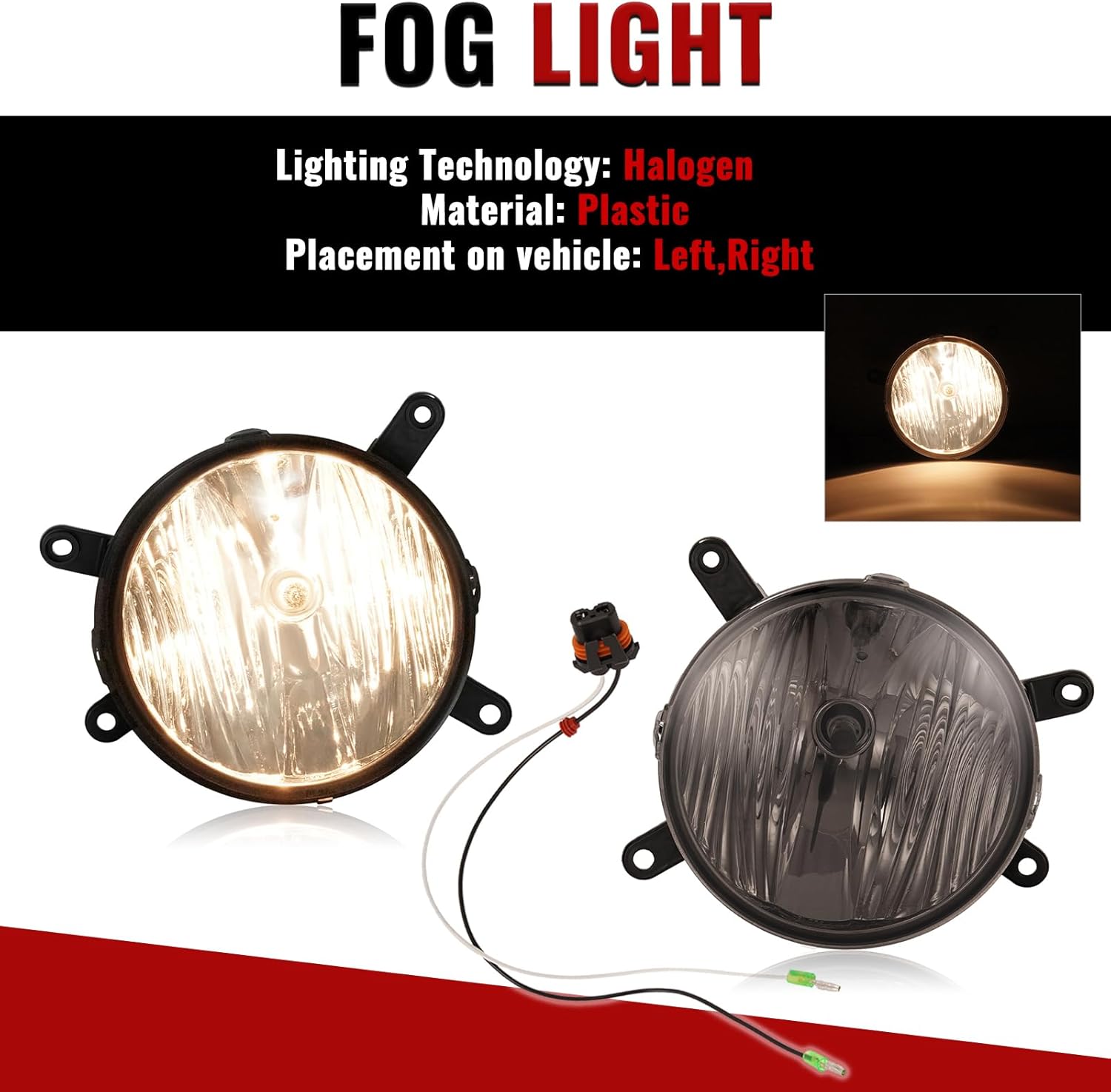 HECASA Pair Halogen Fog Lights w/Bulbs Compatible with 2005-2009 Ford Mustang GT Replacement for FO2593207 FO2592207 Bumper Driving Fog Lamp Driver&Passenger Side - Smoke Lens Chrome Housing