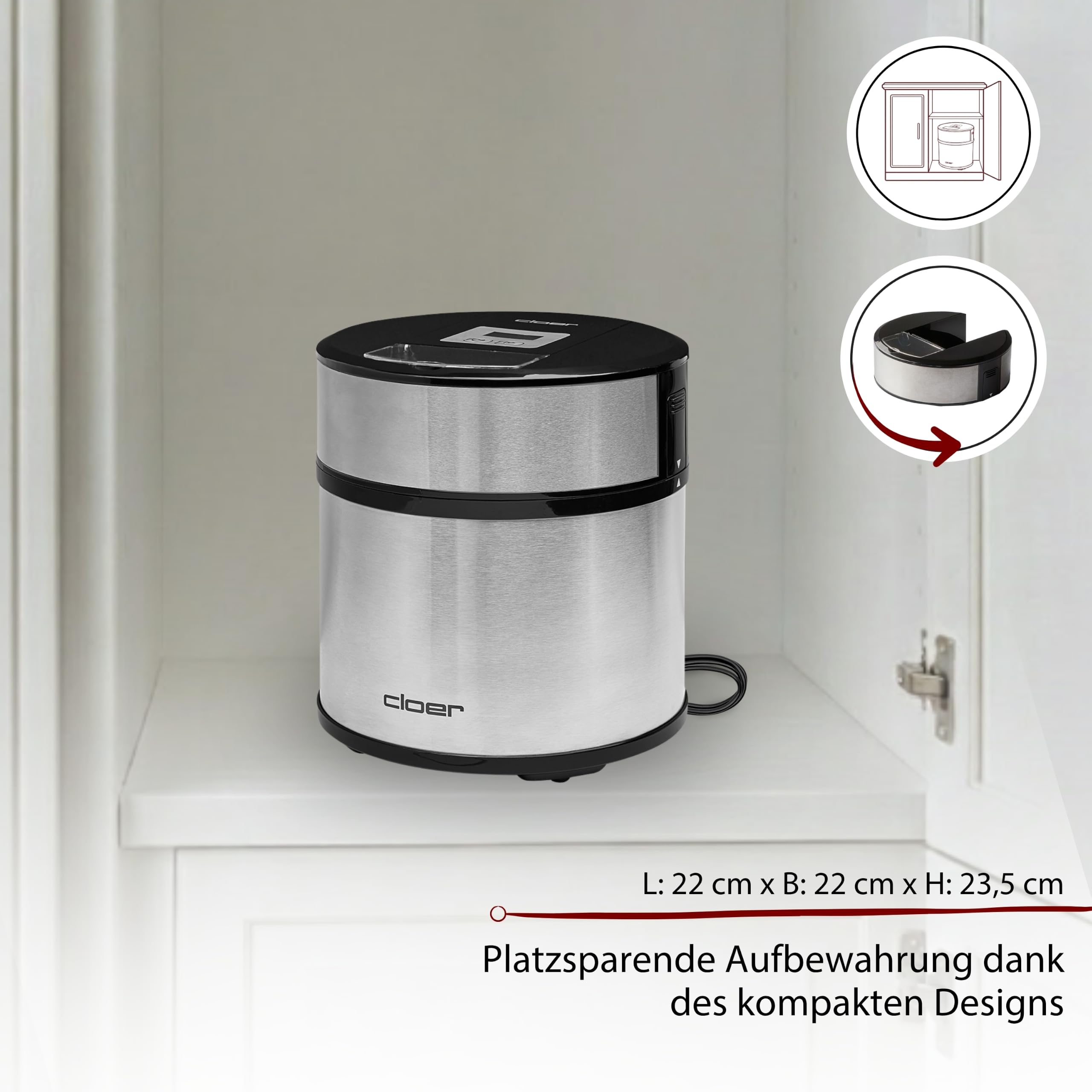 Cloer 9959 Eismaschine für 1,5 Liter Eis Creme, Frozen Joghurt und Sorbet