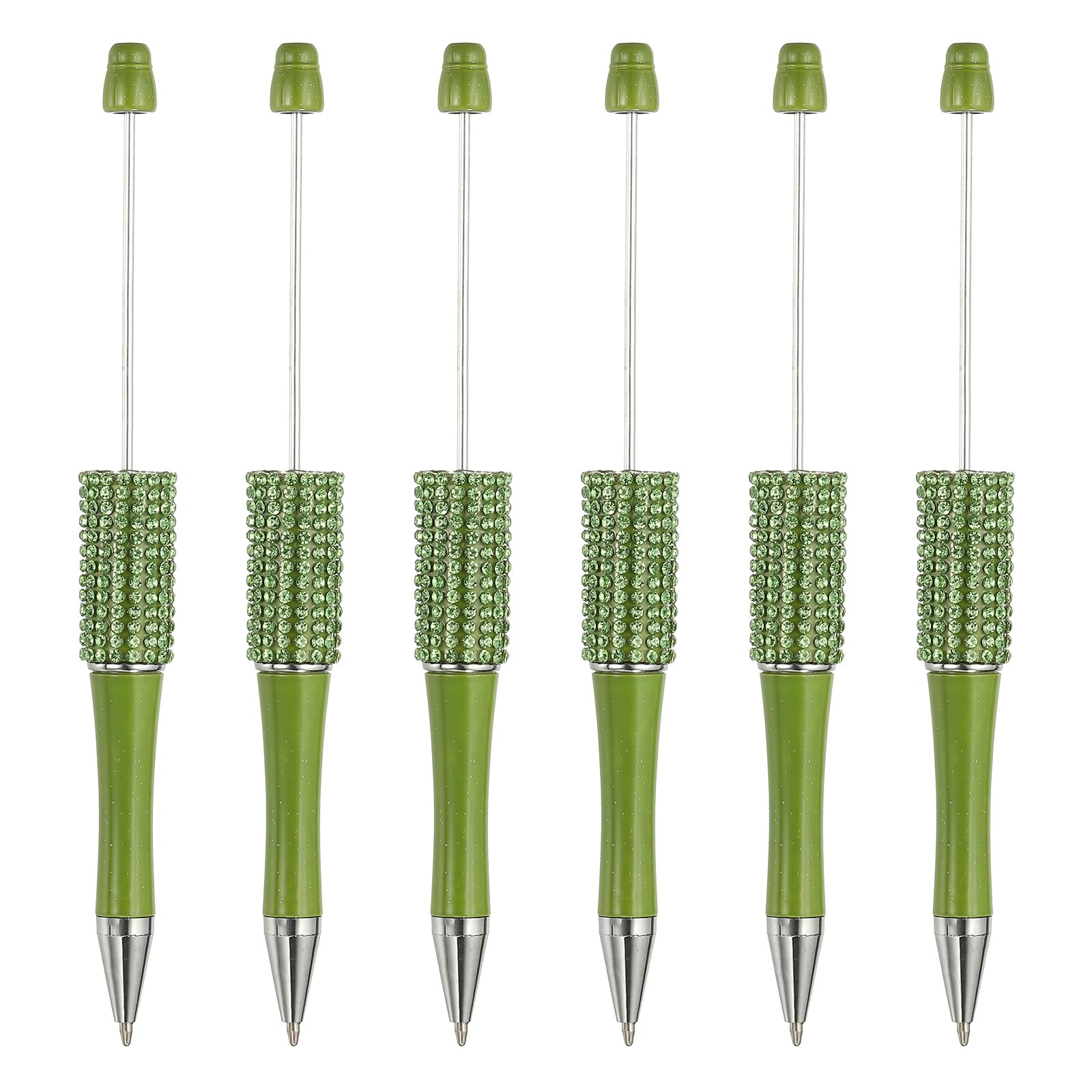 PATIKIL Diamond Beadable Pens, 6 Pcs Plastic Black Ink Bead Pen Creative DIY Ballpoint Pens for Teacher Office DIY Crafts Party Decorations Handmade Supplies, Green — image 1