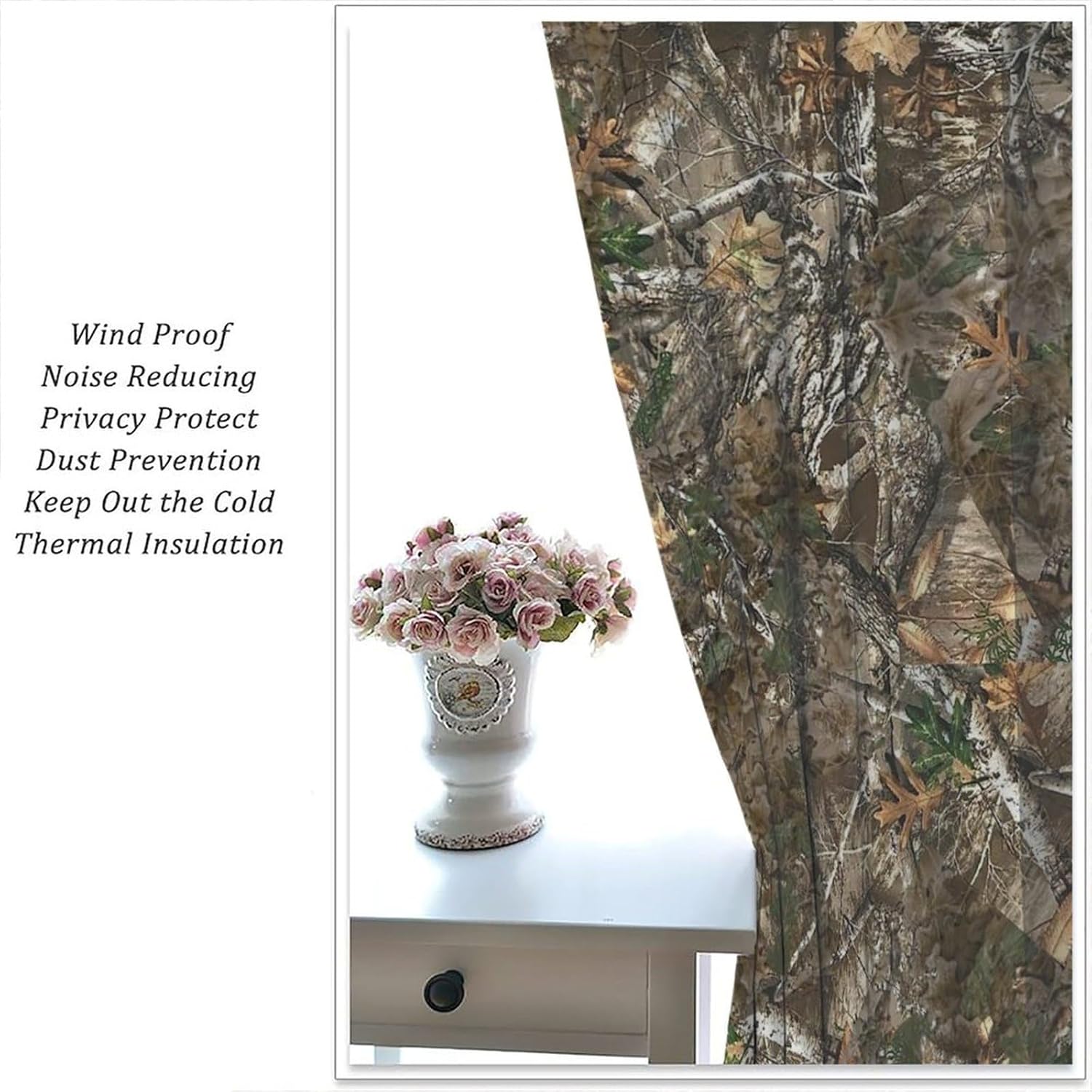 Rustic Style Curtains, Vintage Camouflage Forest Woodland 3D Pattern Rod Pocket Blackout Heat Reduction Bedroom Living Room Curtains42X45 Inch