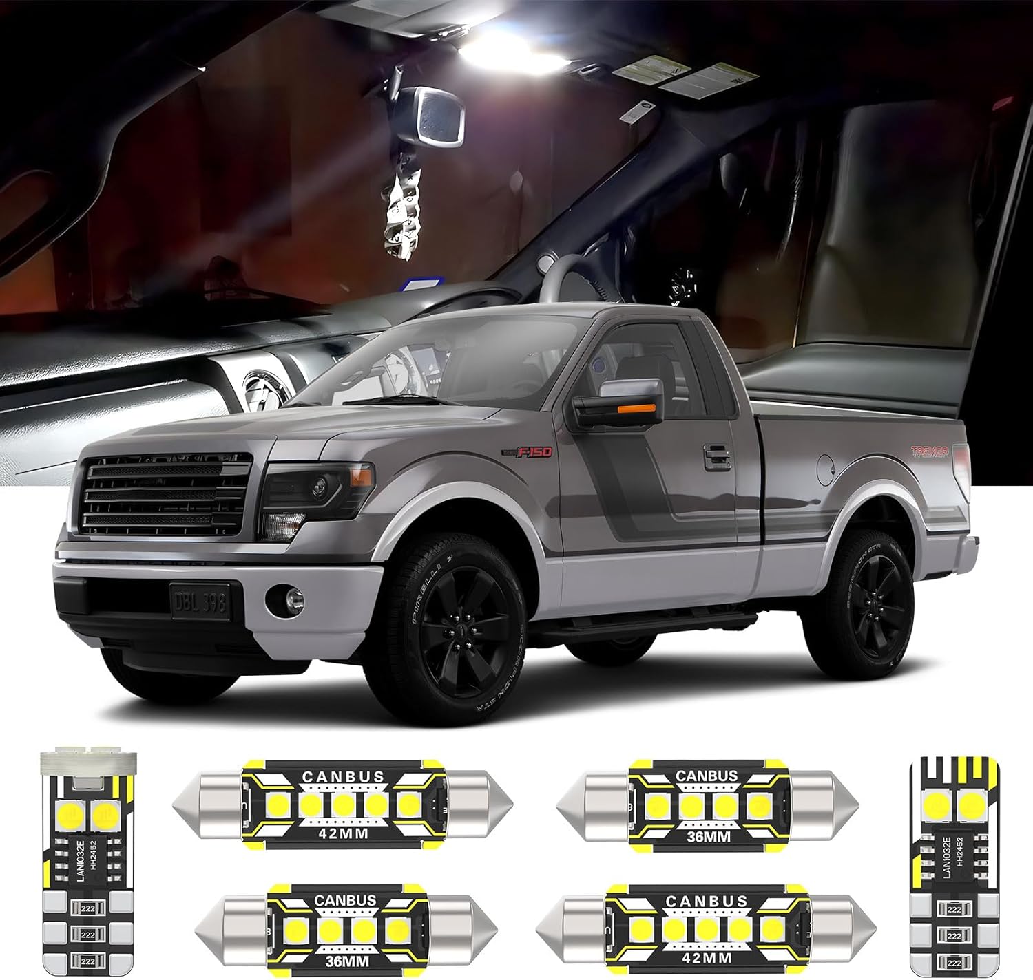 12 Pieces Interior LED Lights Replacement for Ford F-150 F150 2009-2014 White LED Interior Bulb with Install Tool