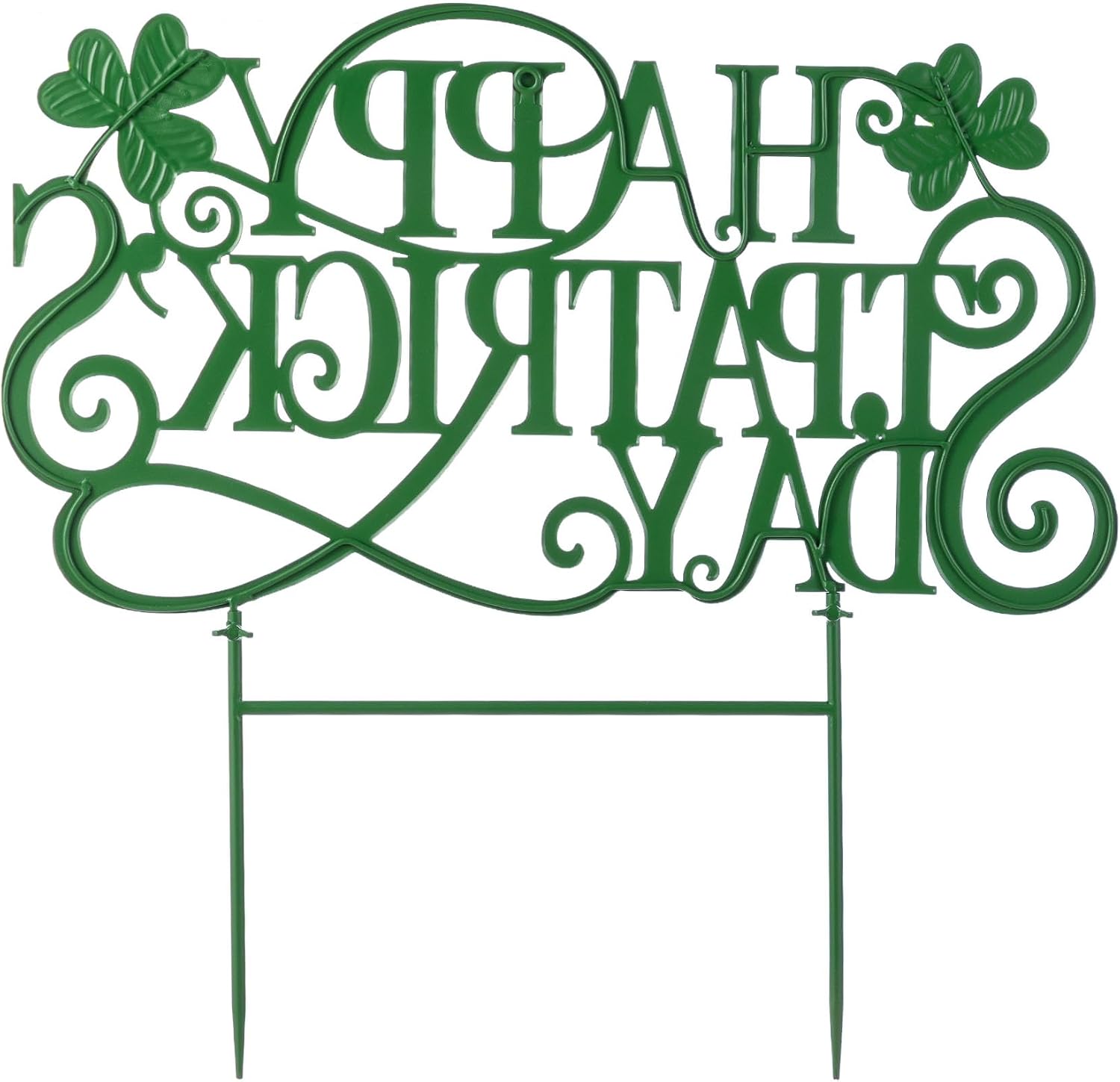 Glitzhome 23.25" H Metal Happy St. Patrick's Day Decorations Outdoor Yard Sign, Green St. Patrick's Day Letters Shamrock Decor for Irish Outdoor Yard Porch Lawn