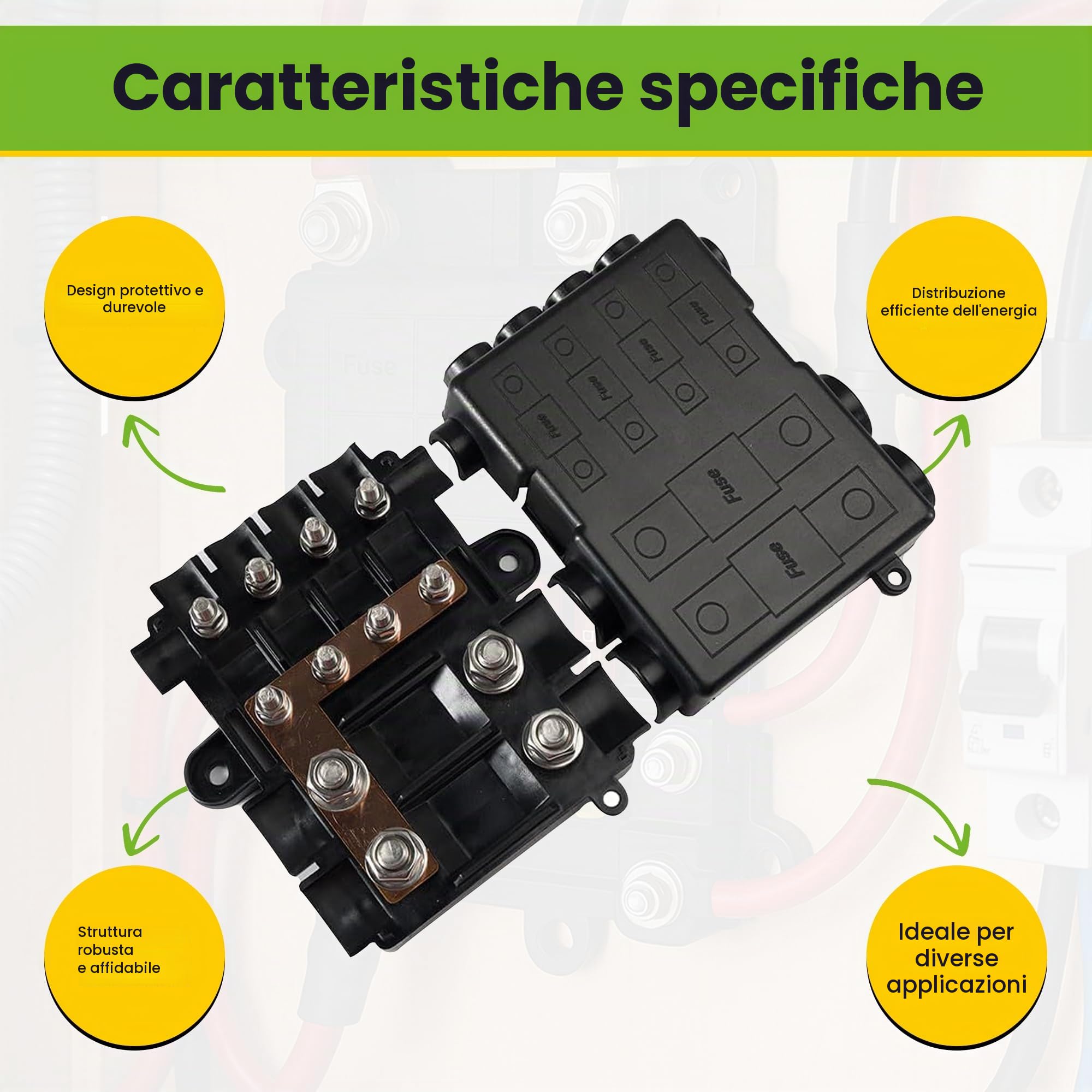 Offgridtec Portafusibili per 2 mega + 4 fusibili Midi, con busbar, alloggiamento in poliammide con coperchio, robusto fusibile di distribuzione dell'alimentazione per circuiti alti e medi