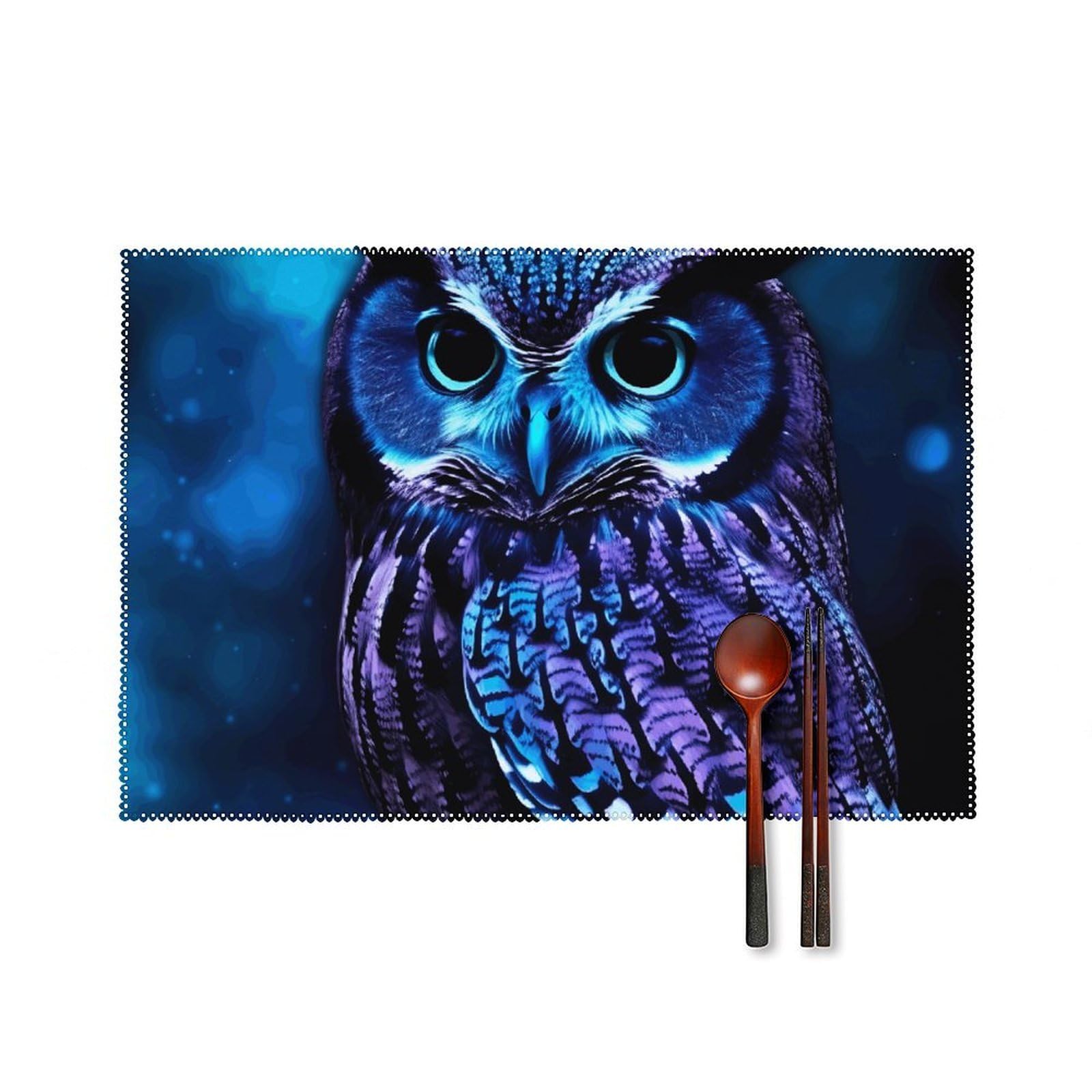 Blue Owl Placemats Set of 6 Wipeable Table Mats for Kitchen Dining Table Heat Resistant Waterproof Modern Indoor/Outdoor Non-Slip Easy Clean Place Mats